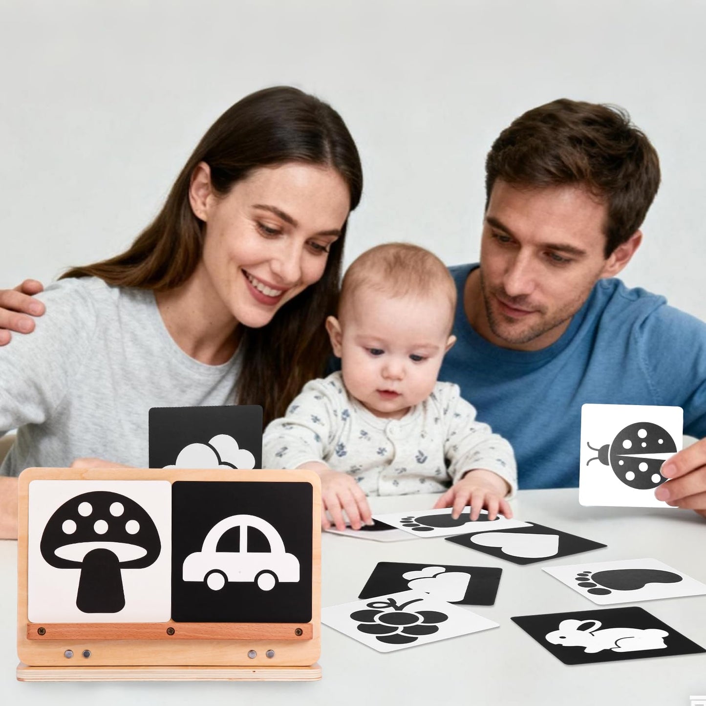 Juhg Tummy Time Mirror – Large Double-Sided Baby Mirror with High-Contrast Cards & Adjustable Angle