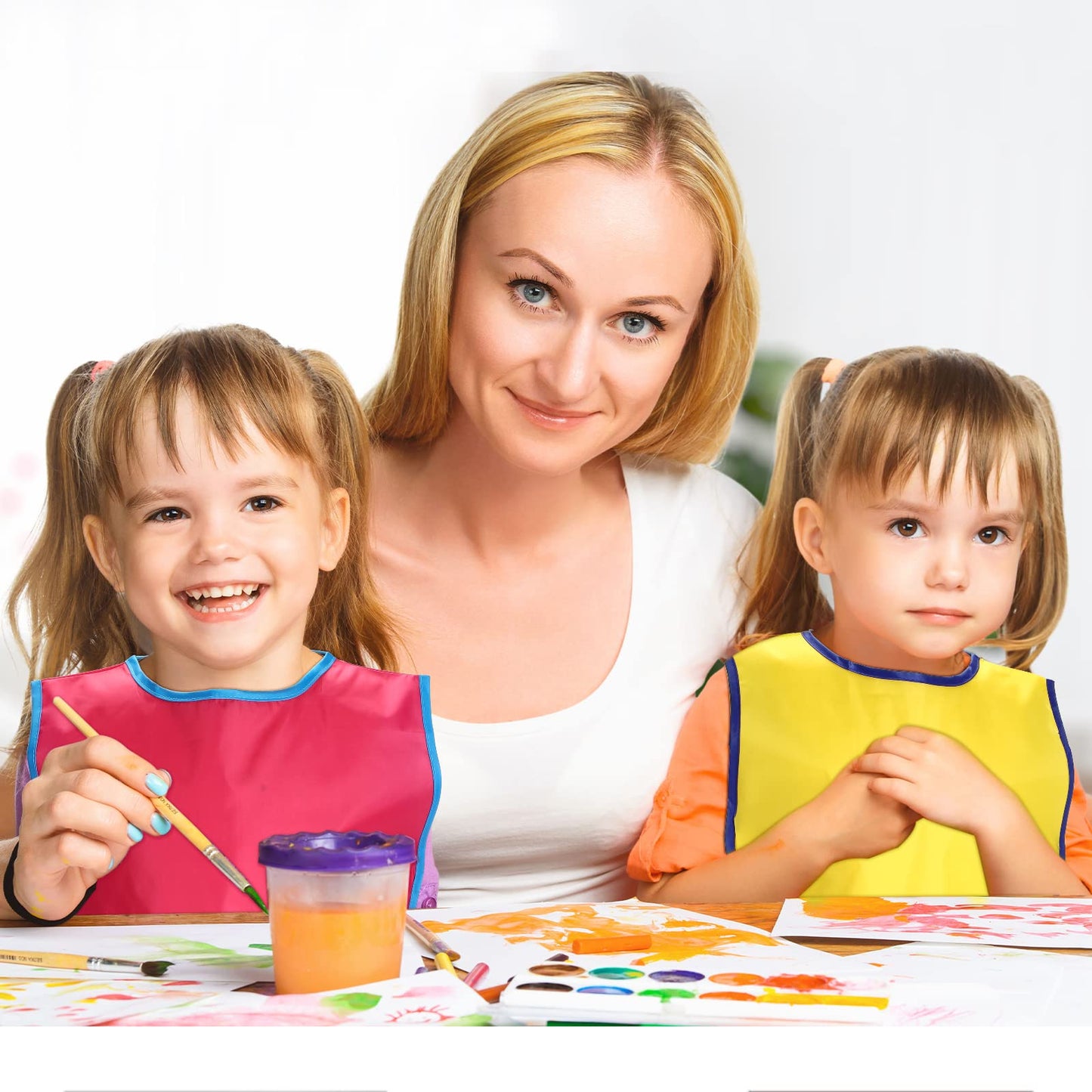 Juinipe 12 Pcs Art Smock for Kids – Waterproof Sleeveless Painting Aprons with Pockets, Ages 3–8, Multicolor