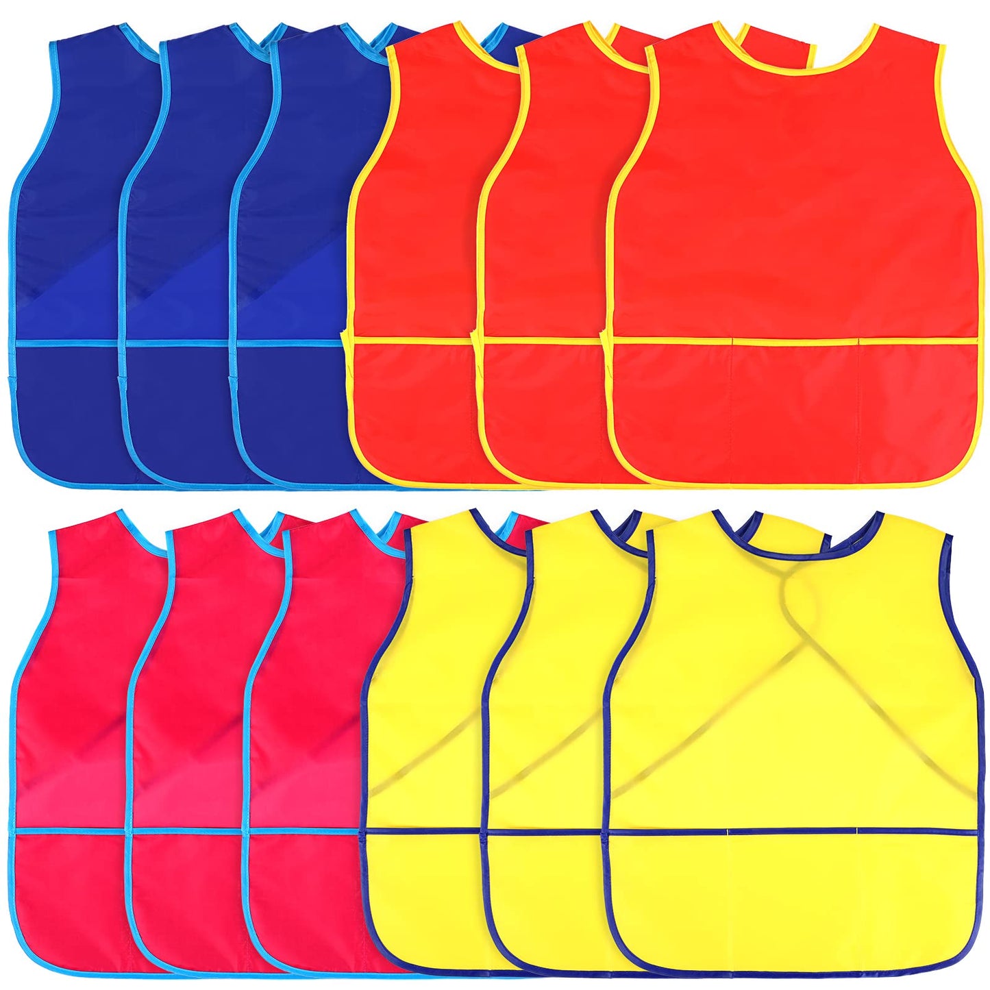 Juinipe 12 Pcs Art Smock for Kids – Waterproof Sleeveless Painting Aprons with Pockets, Ages 3–8, Multicolor