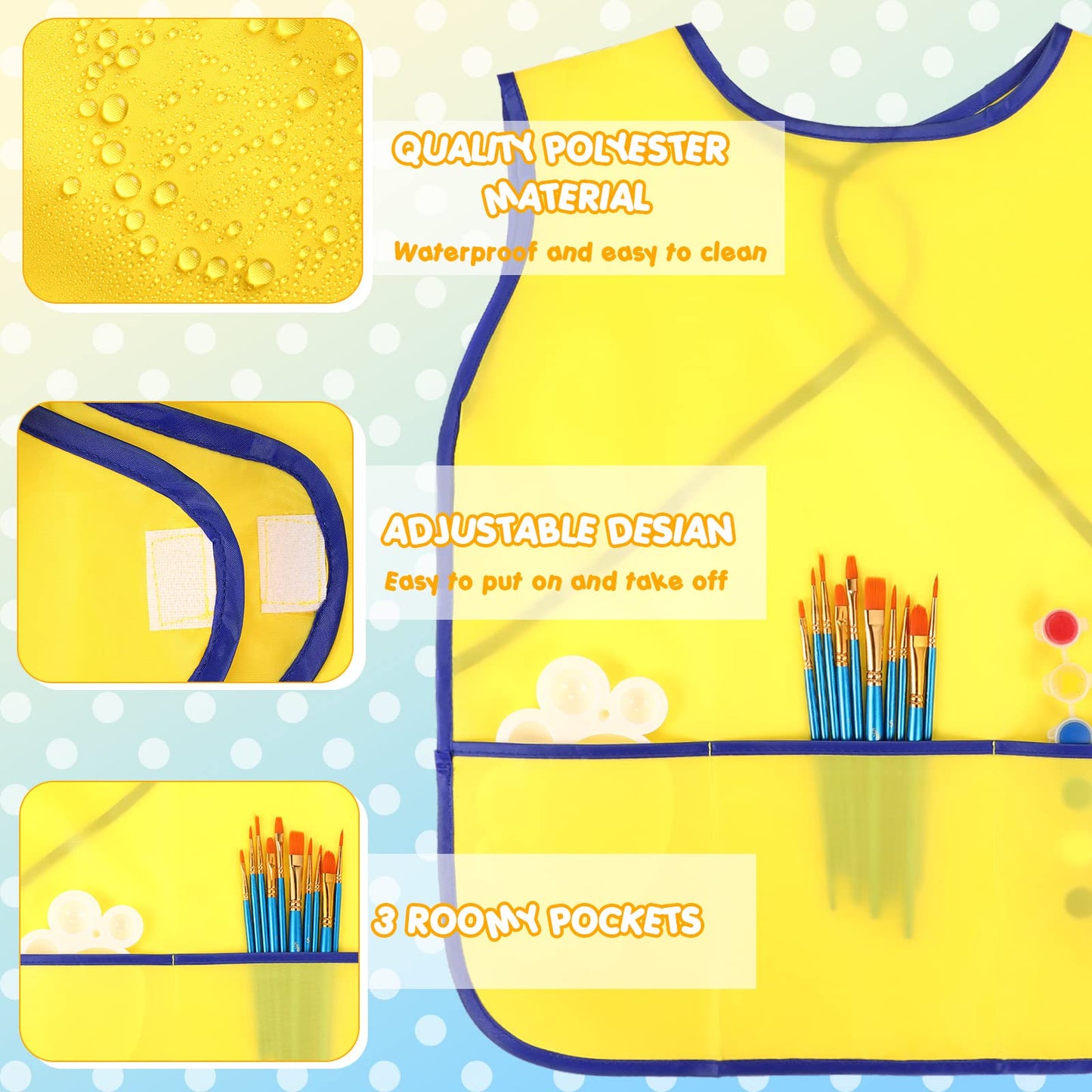 Juinipe 12 Pcs Art Smock for Kids – Waterproof Sleeveless Painting Aprons with Pockets, Ages 3–8, Multicolor