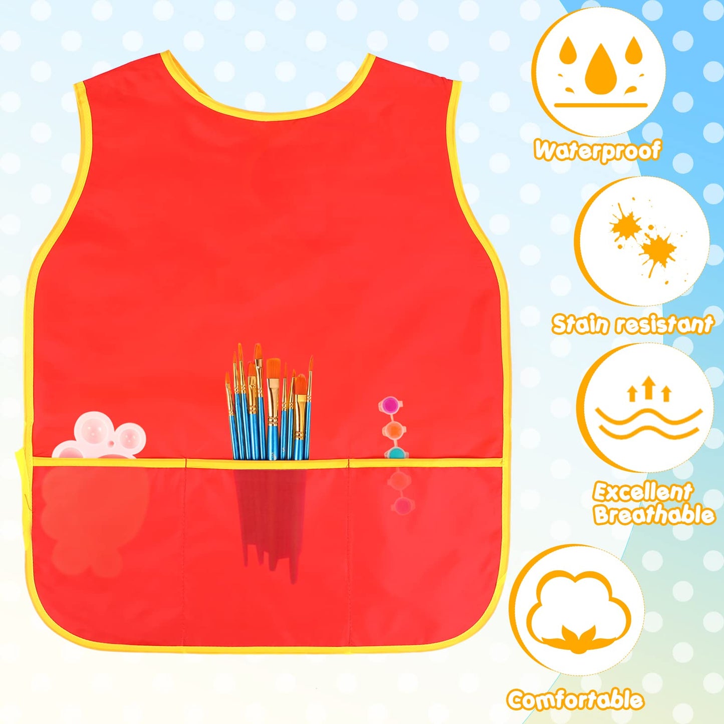 Juinipe 12 Pcs Art Smock for Kids – Waterproof Sleeveless Painting Aprons with Pockets, Ages 3–8, Multicolor