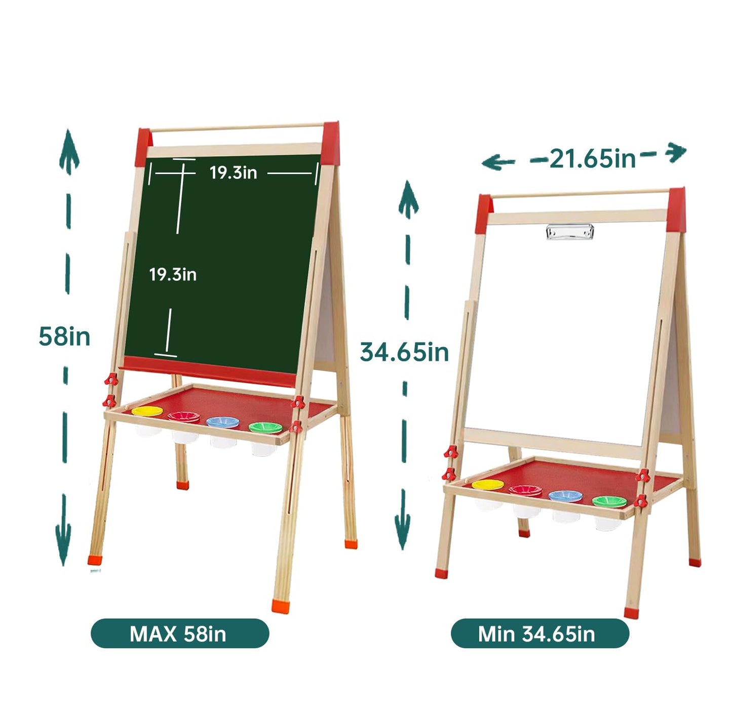 Juivin Double-Sided Magnetic Wood Art Easel for Kids | Adjustable Height Chalkboard & Board