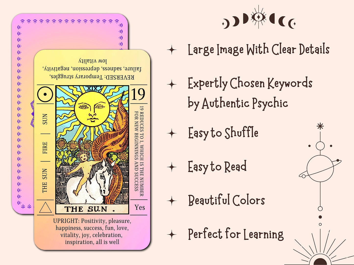 JUJU'S VIBES Sunset Tarot Deck for Beginners — Pink Rider-Waite Style with On-Card Meanings