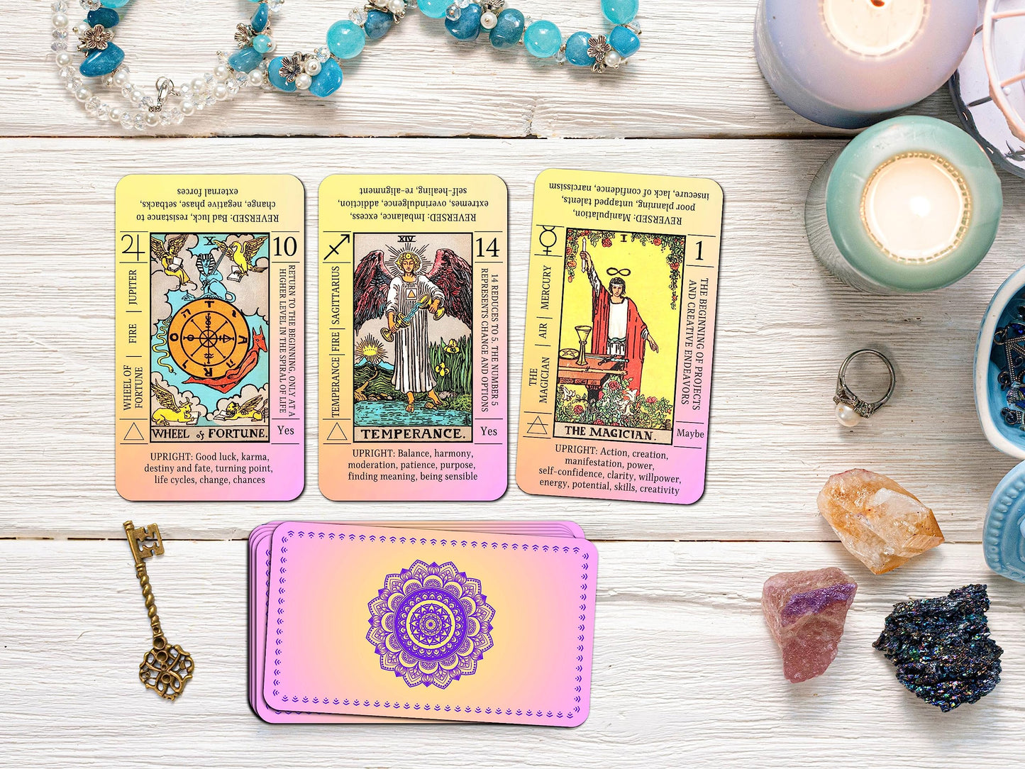 JUJU'S VIBES Sunset Tarot Deck for Beginners — Pink Rider-Waite Style with On-Card Meanings