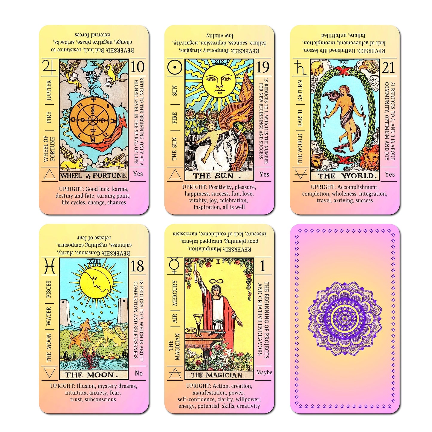 JUJU'S VIBES Sunset Tarot Deck for Beginners — Pink Rider-Waite Style with On-Card Meanings