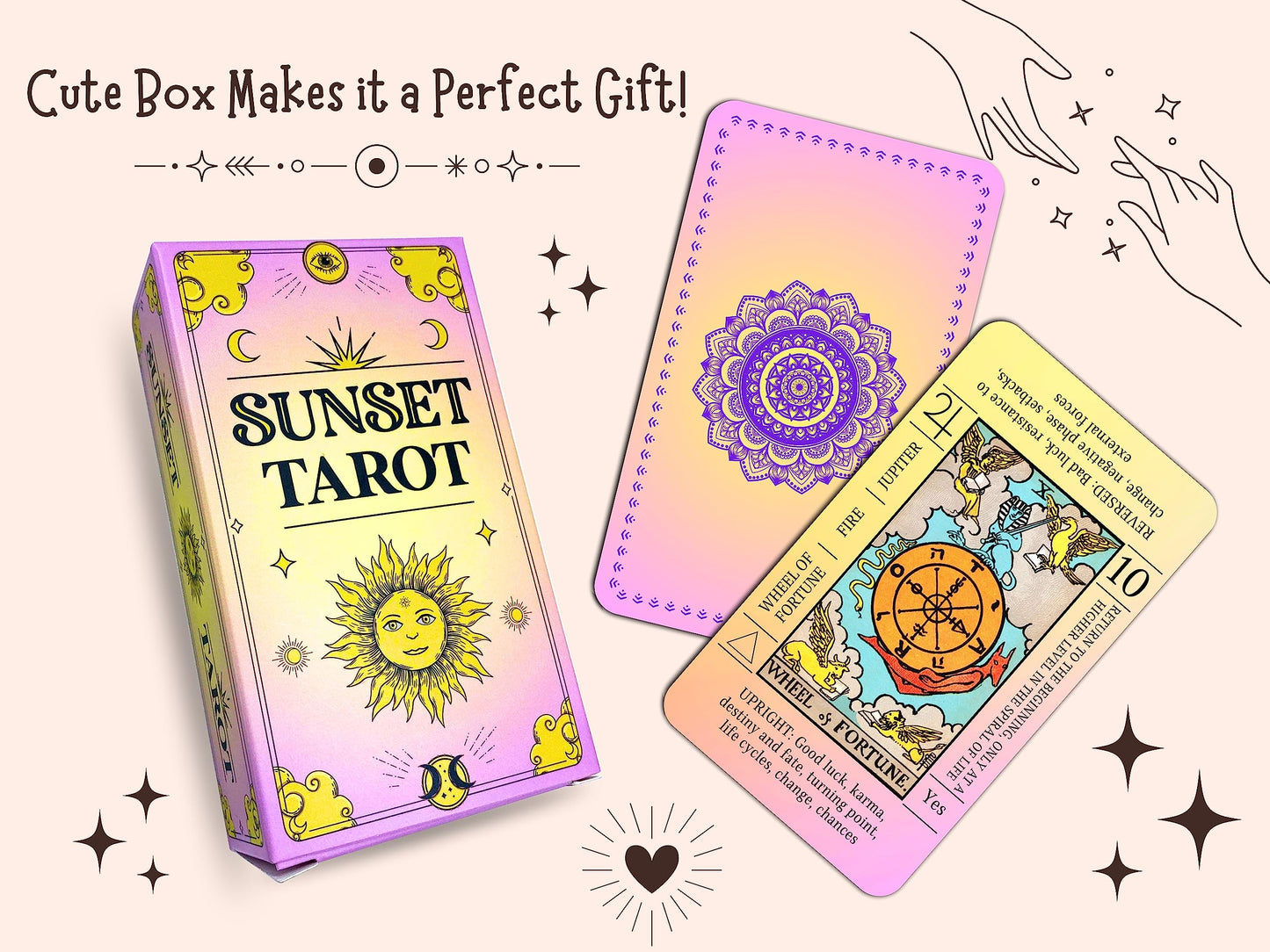 JUJU'S VIBES Sunset Tarot Deck for Beginners — Pink Rider-Waite Style with On-Card Meanings