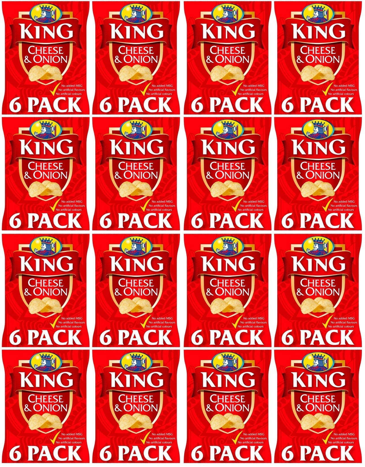 16 x King Cheese & Onion Flavour Potato Crisps 6 X 25G