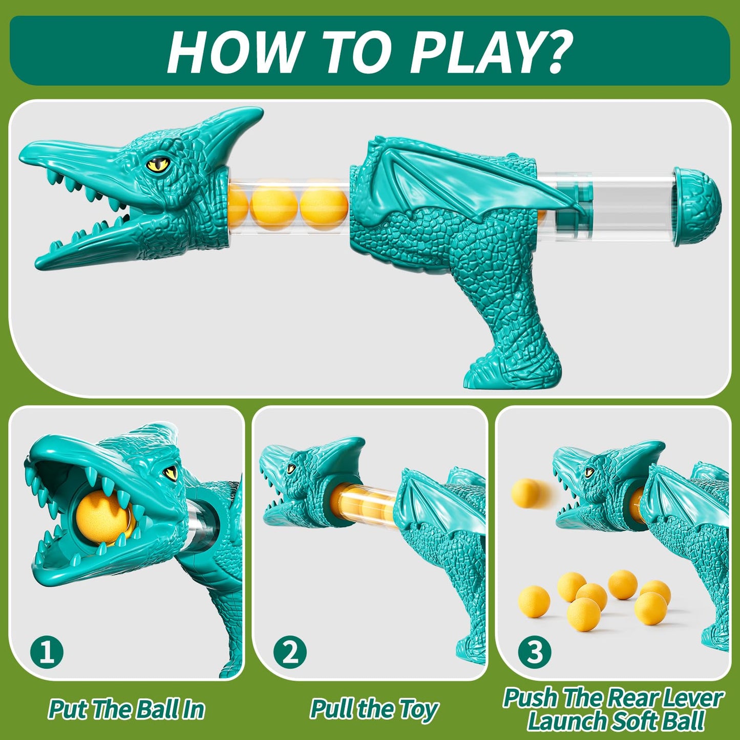 JUKUDAHU Dinosaur Shooting Toy for Kids 3-8 — Scoreboard, Light & Sound, 12 Foam Balls