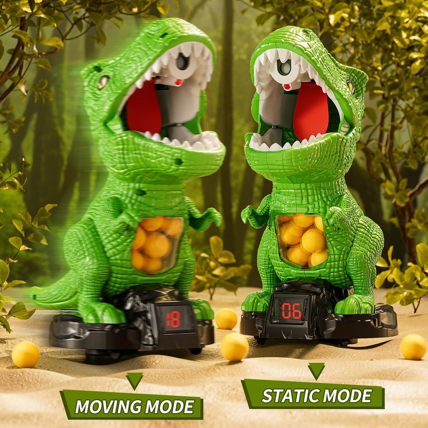 JUKUDAHU Dinosaur Shooting Toy for Kids 3-8 — Scoreboard, Light & Sound, 12 Foam Balls