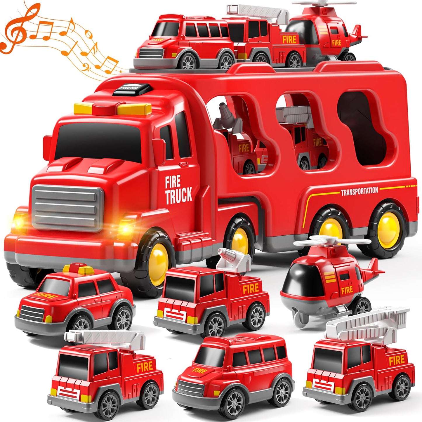 JUKUDAHU 7-in-1 Fire Truck Toy Set for 3–7 Year Olds – Sound, Light & Friction Action