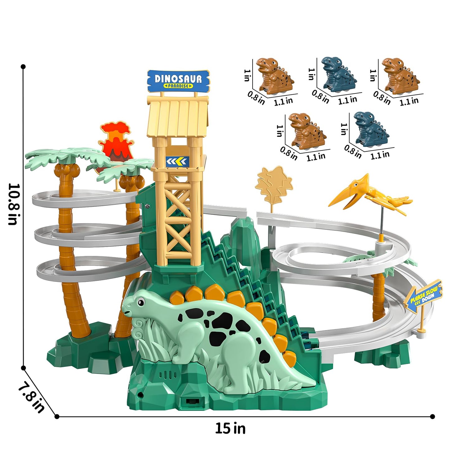 JUKUDAHU Dinosaur Climbing Slide Toy - Toddler Racing Track with Light and Music