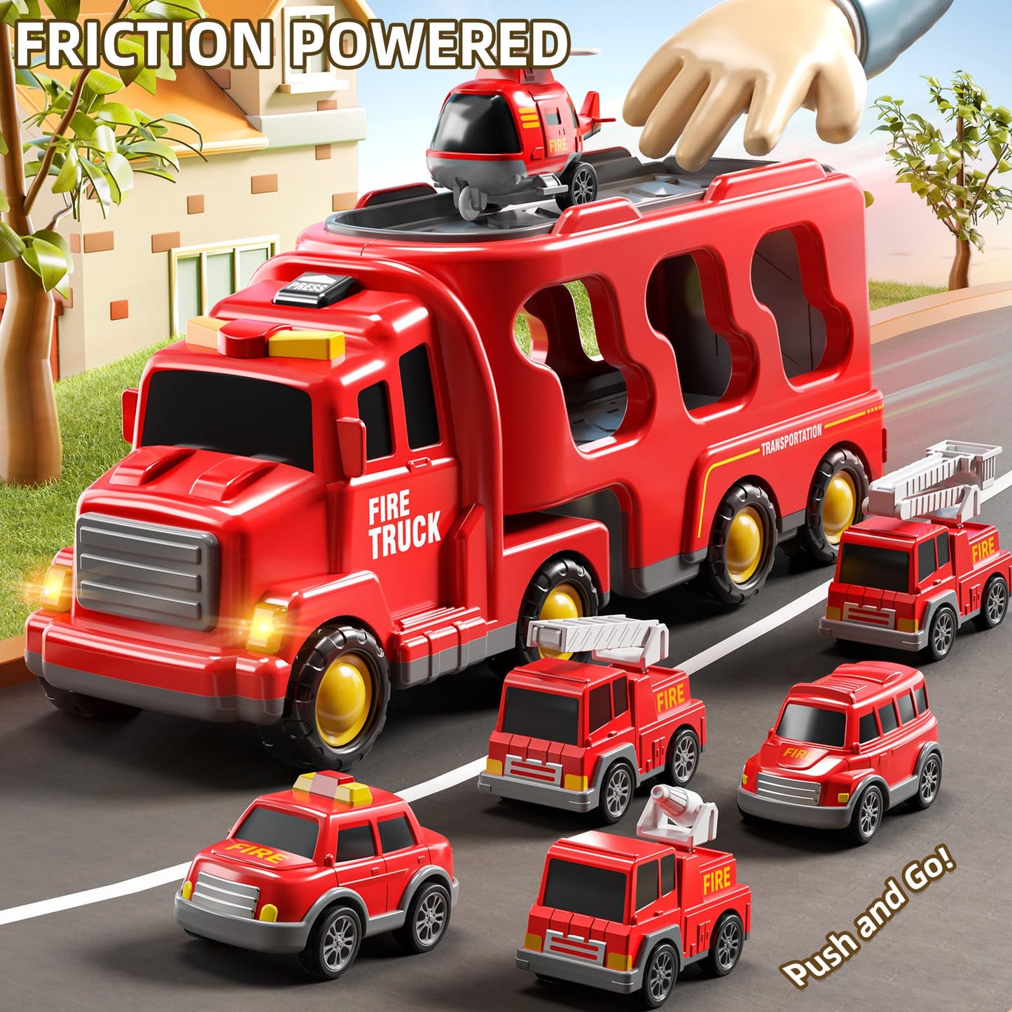 JUKUDAHU 7-in-1 Fire Truck Toy Set for 3–7 Year Olds – Sound, Light & Friction Action