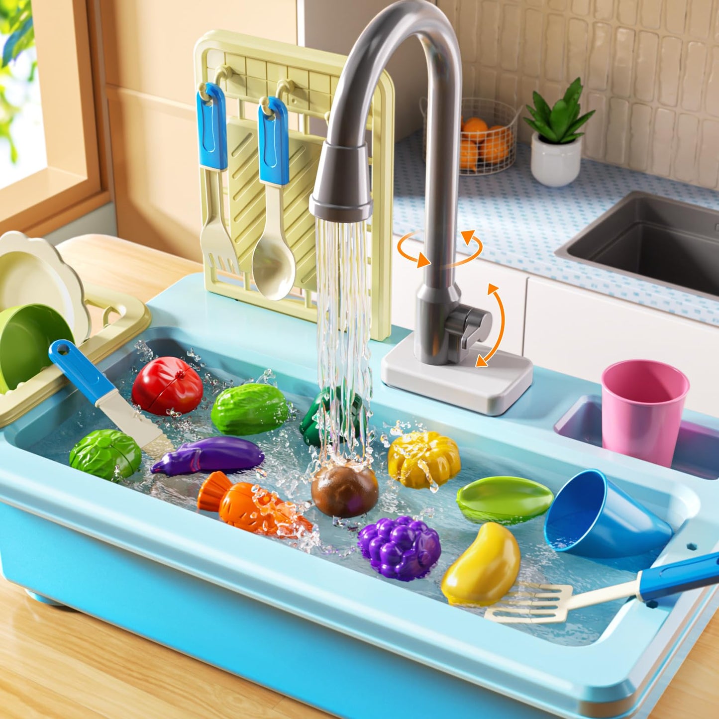 JUKUDAHU Play Sink with Running Water – Color-Changing Kitchen Toys for Kids Aged 3–8