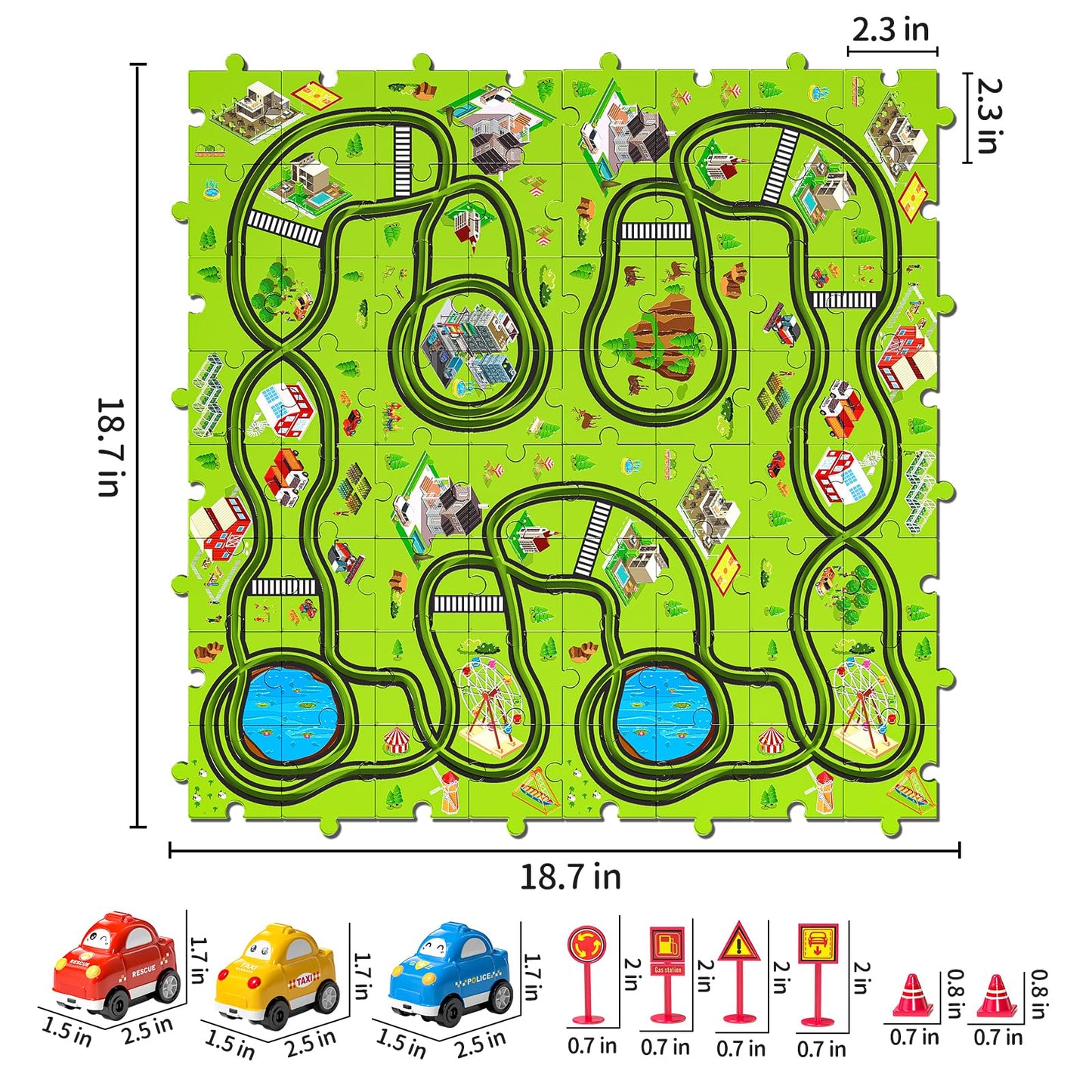 JUKUDAHU 64-Piece City Puzzle Race Track Car Set for Kids Aged 3–6