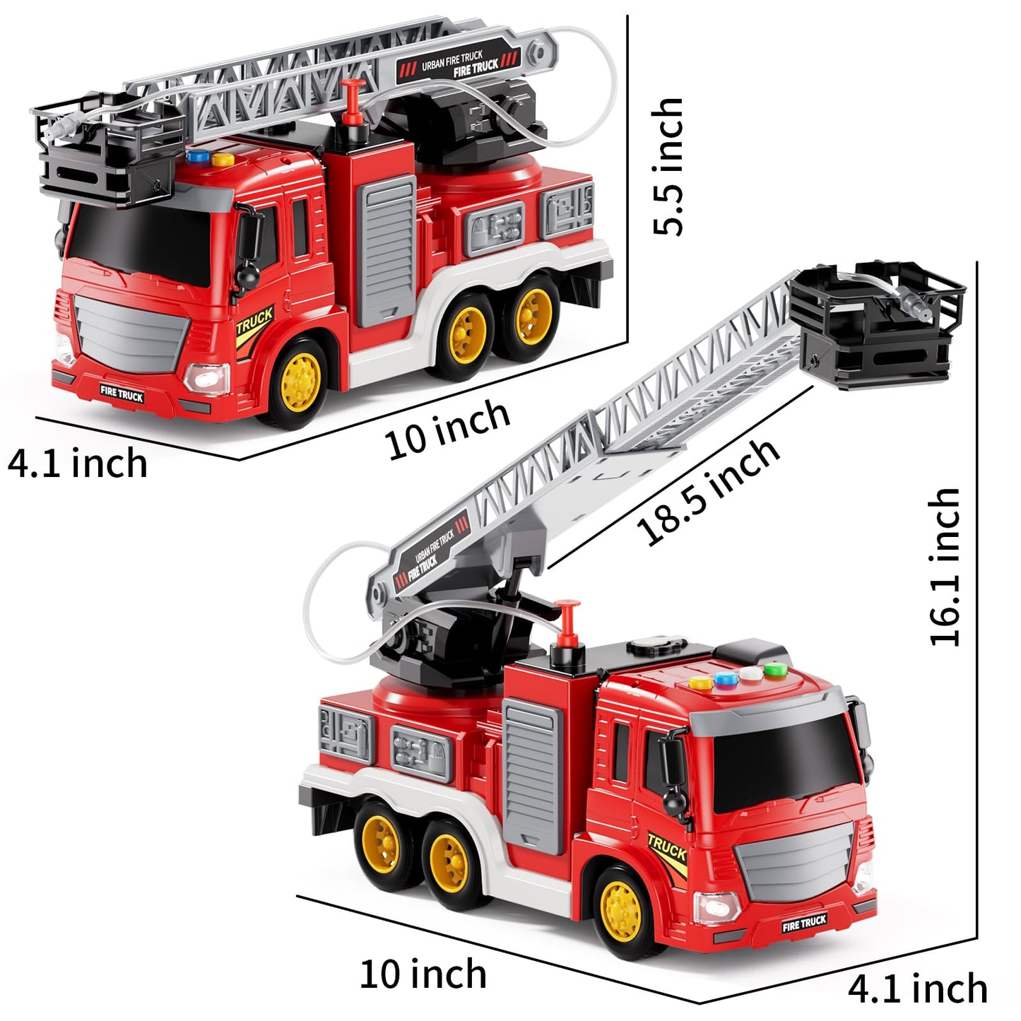 JUKUDAHU Fire Truck Toy for Kids 3-8 — Rotating Ladder, Sound & Light Playset