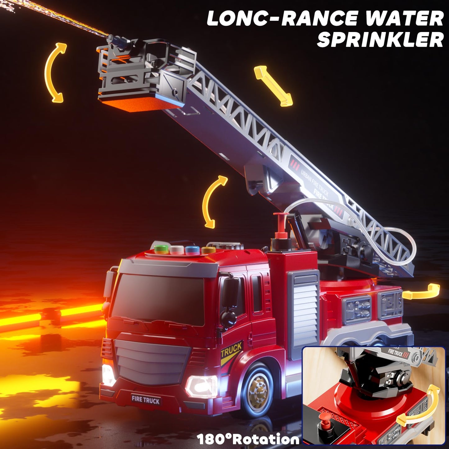 JUKUDAHU Fire Truck Toy for Kids 3-8 — Rotating Ladder, Sound & Light Playset