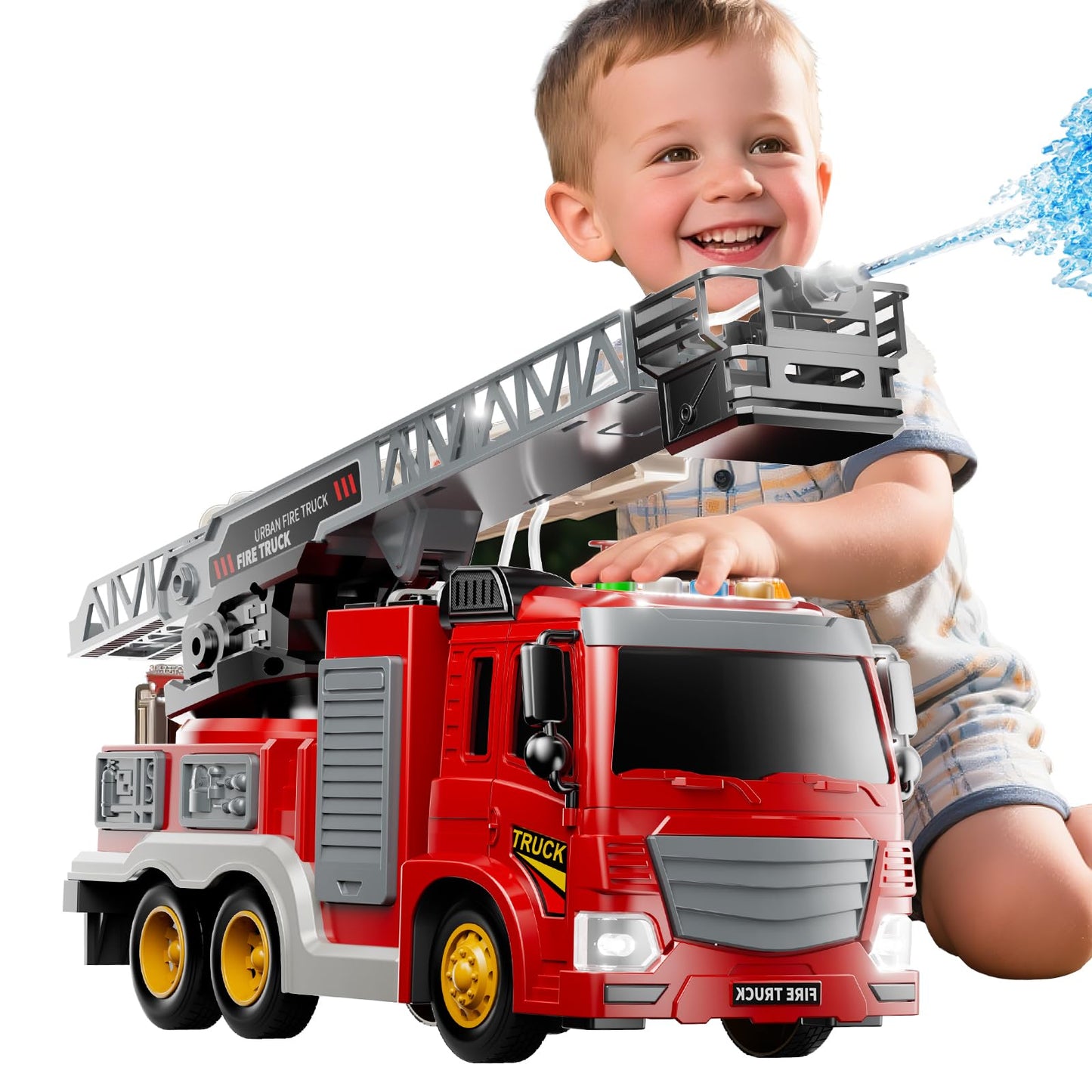 JUKUDAHU Fire Truck Toy for Kids 3-8 — Rotating Ladder, Sound & Light Playset