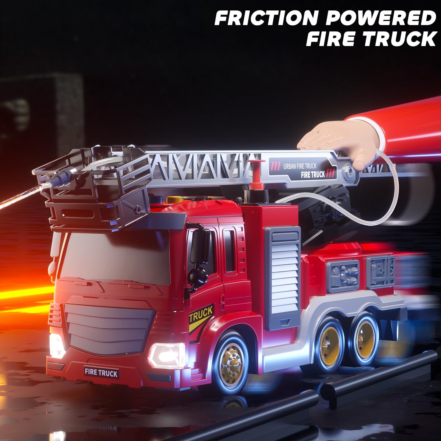 JUKUDAHU Fire Truck Toy for Kids 3-8 — Rotating Ladder, Sound & Light Playset