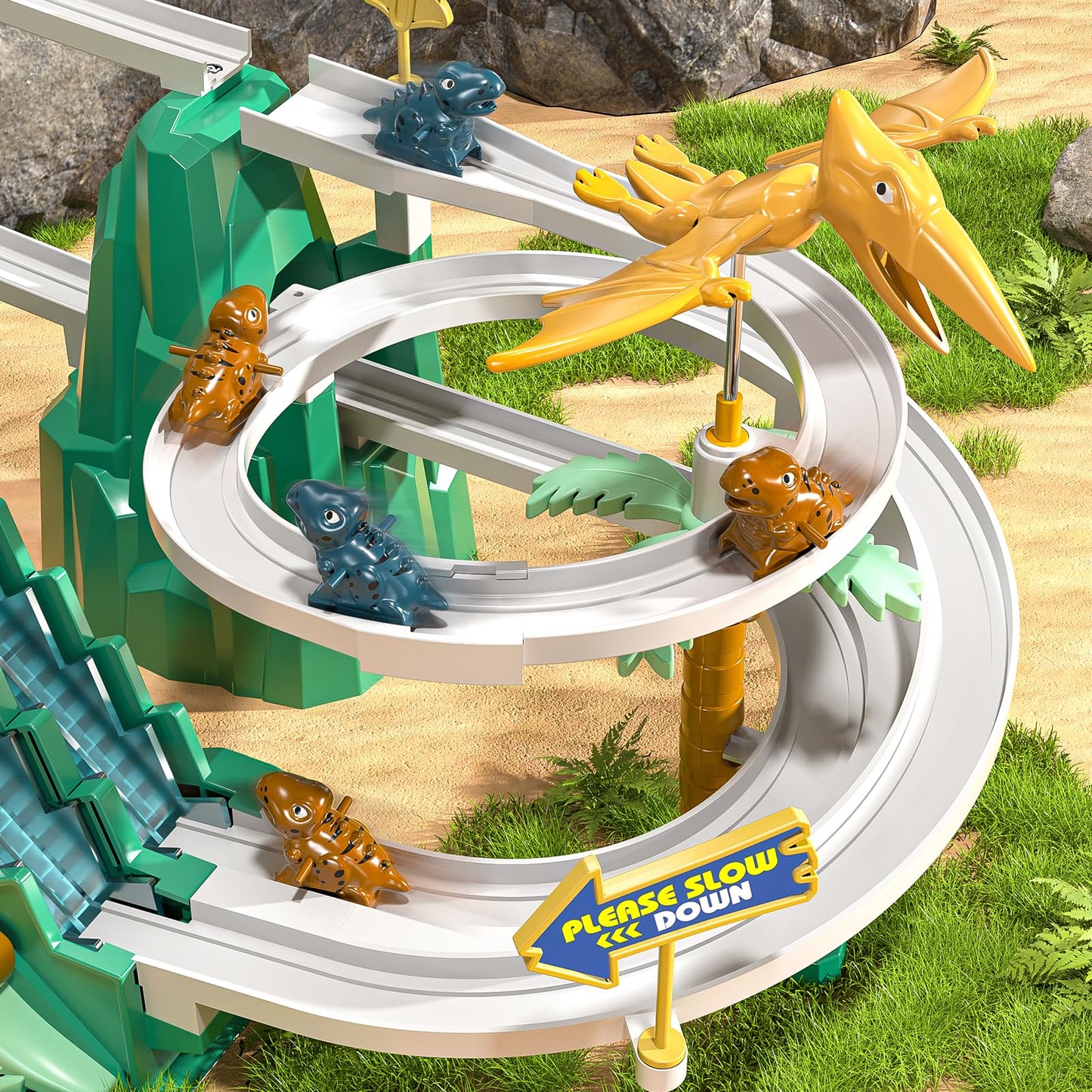 JUKUDAHU Dinosaur Climbing Slide Toy - Toddler Racing Track with Light and Music