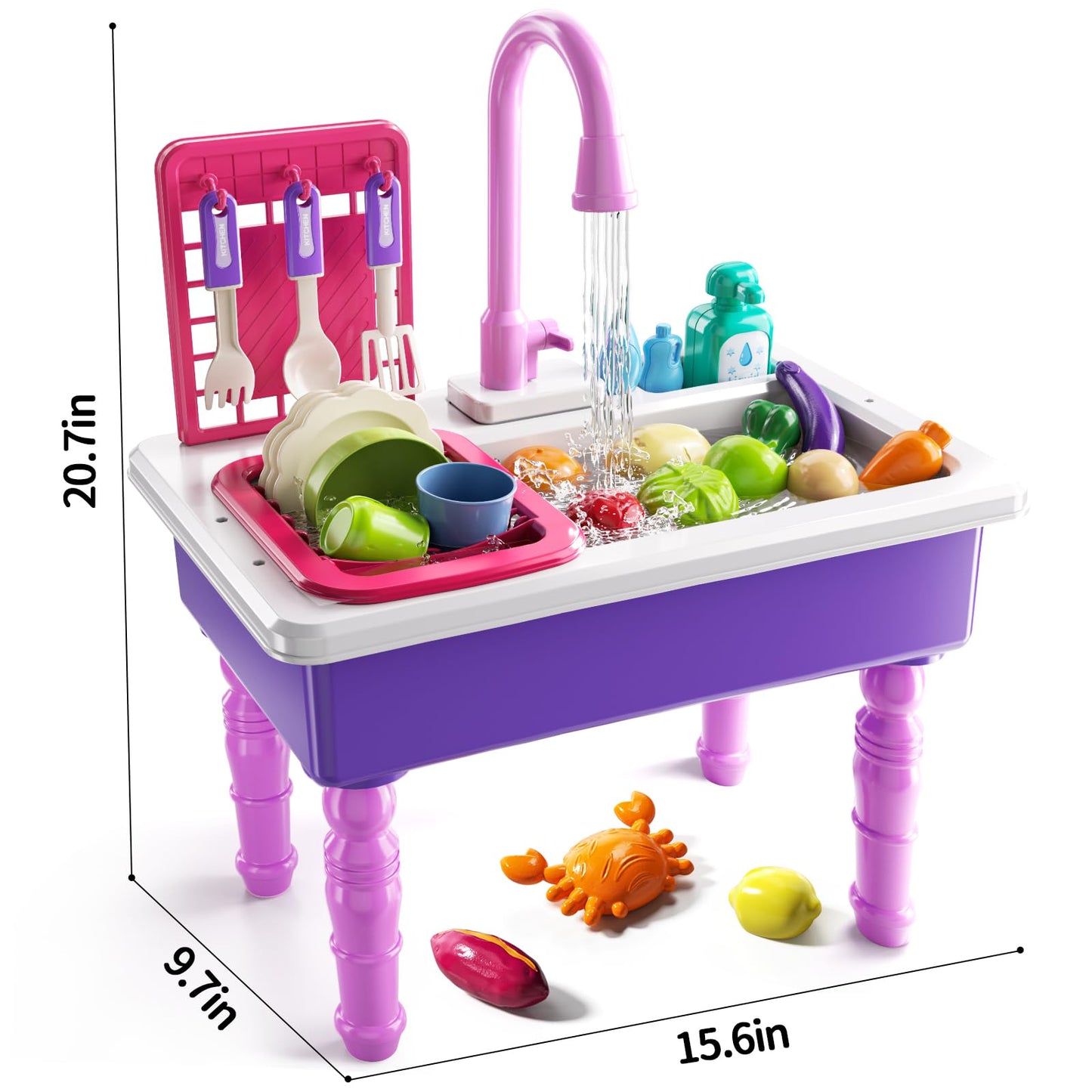 JUKUDAHU Play Sink with Running Water – Kids Kitchen Toy for Ages 3-8