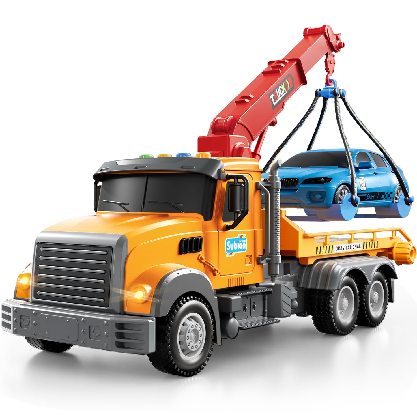 JUKUDAHU Kids Tow Truck Toy – Friction-Powered Crane with Lights & Sounds (Ages 3-5)