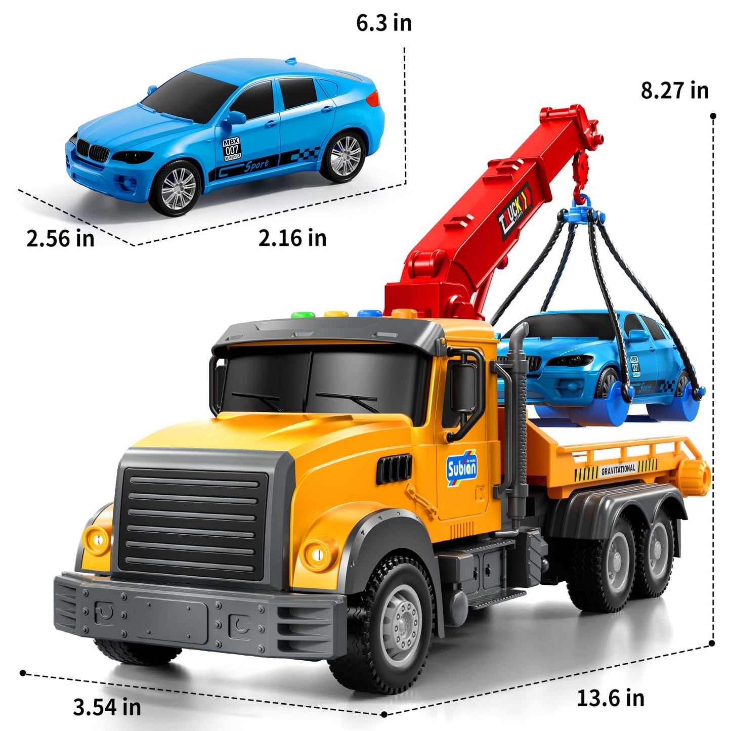 JUKUDAHU Kids Tow Truck Toy – Friction-Powered Crane with Lights & Sounds (Ages 3-5)