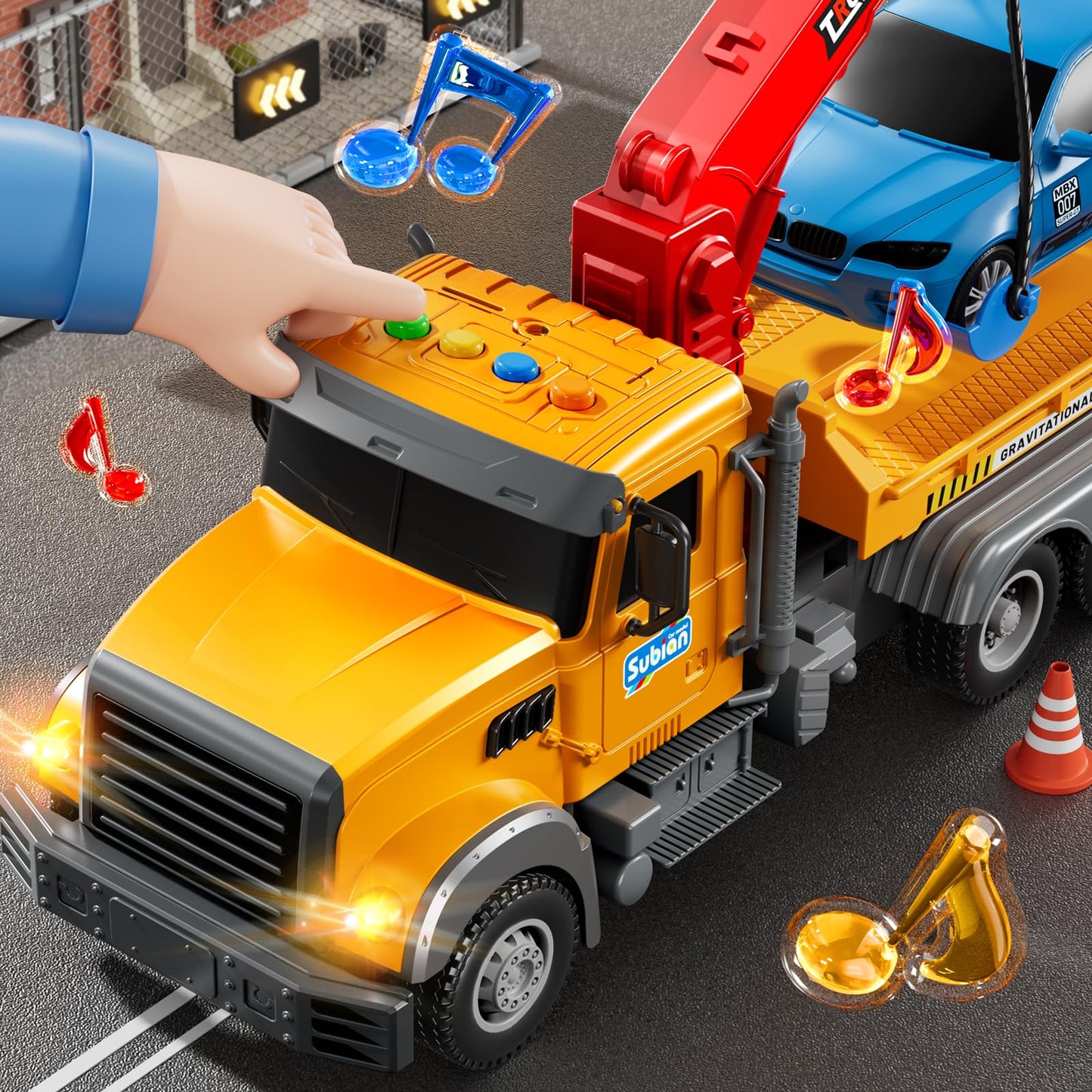 JUKUDAHU Kids Tow Truck Toy – Friction-Powered Crane with Lights & Sounds (Ages 3-5)