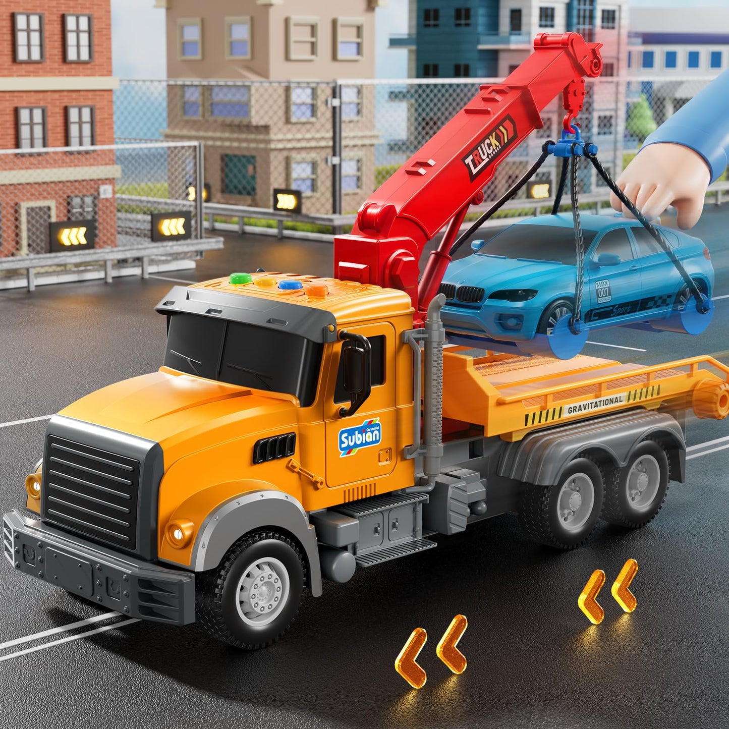JUKUDAHU Kids Tow Truck Toy – Friction-Powered Crane with Lights & Sounds (Ages 3-5)