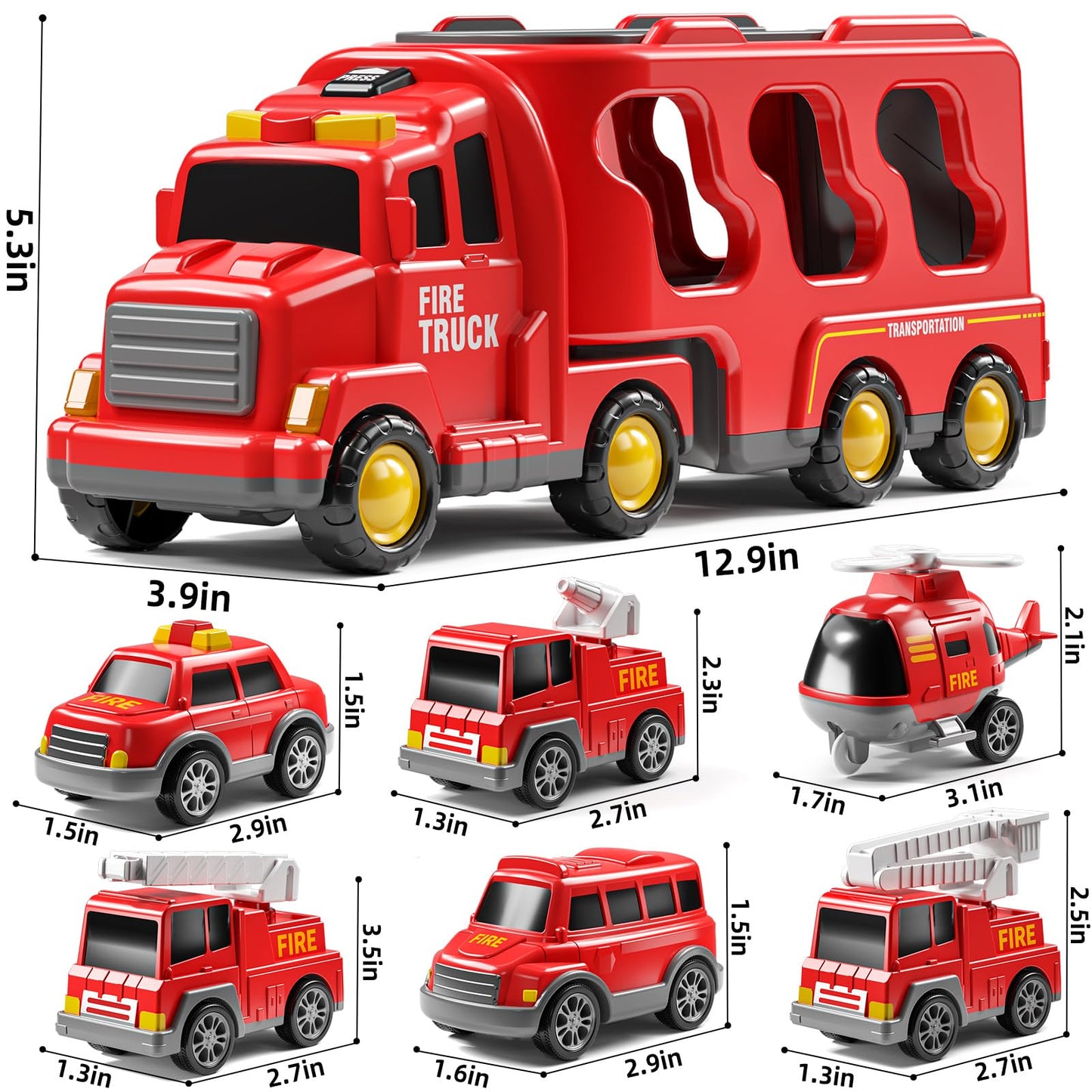 JUKUDAHU 7-in-1 Fire Truck Toy Set for 3–7 Year Olds – Sound, Light & Friction Action
