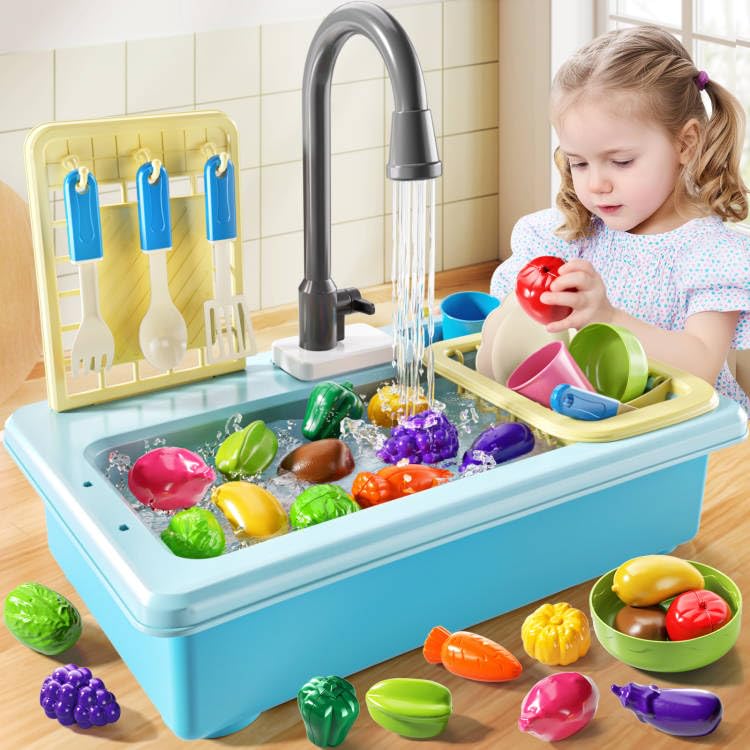 JUKUDAHU Play Sink with Running Water – Color-Changing Kitchen Toys for Kids Aged 3–8