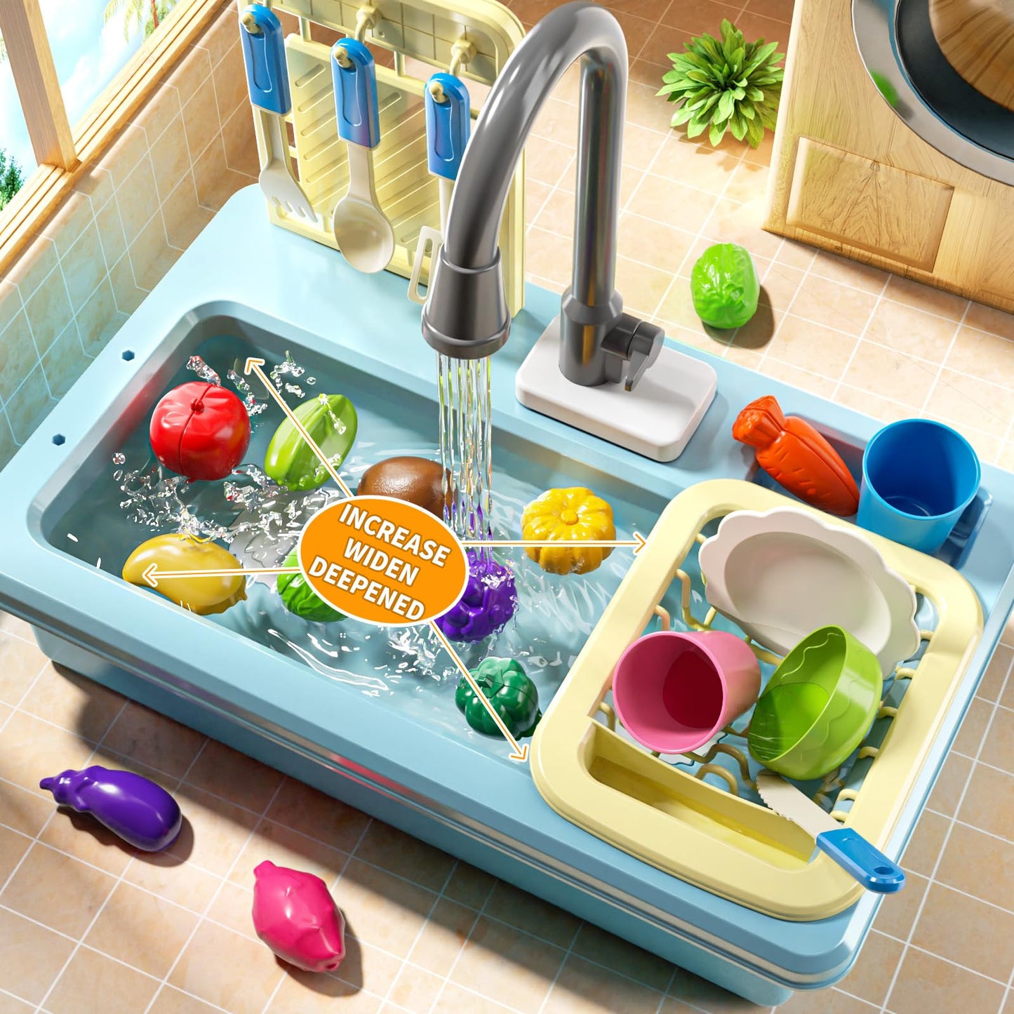 JUKUDAHU Play Sink with Running Water – Color-Changing Kitchen Toys for Kids Aged 3–8