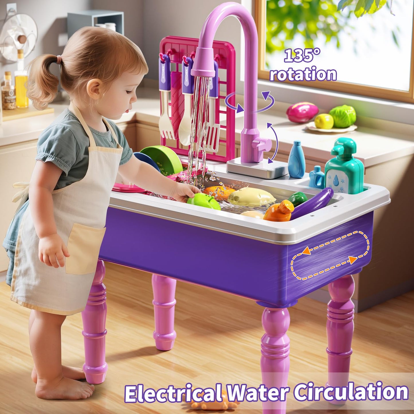 JUKUDAHU Play Sink with Running Water – Kids Kitchen Toy for Ages 3-8