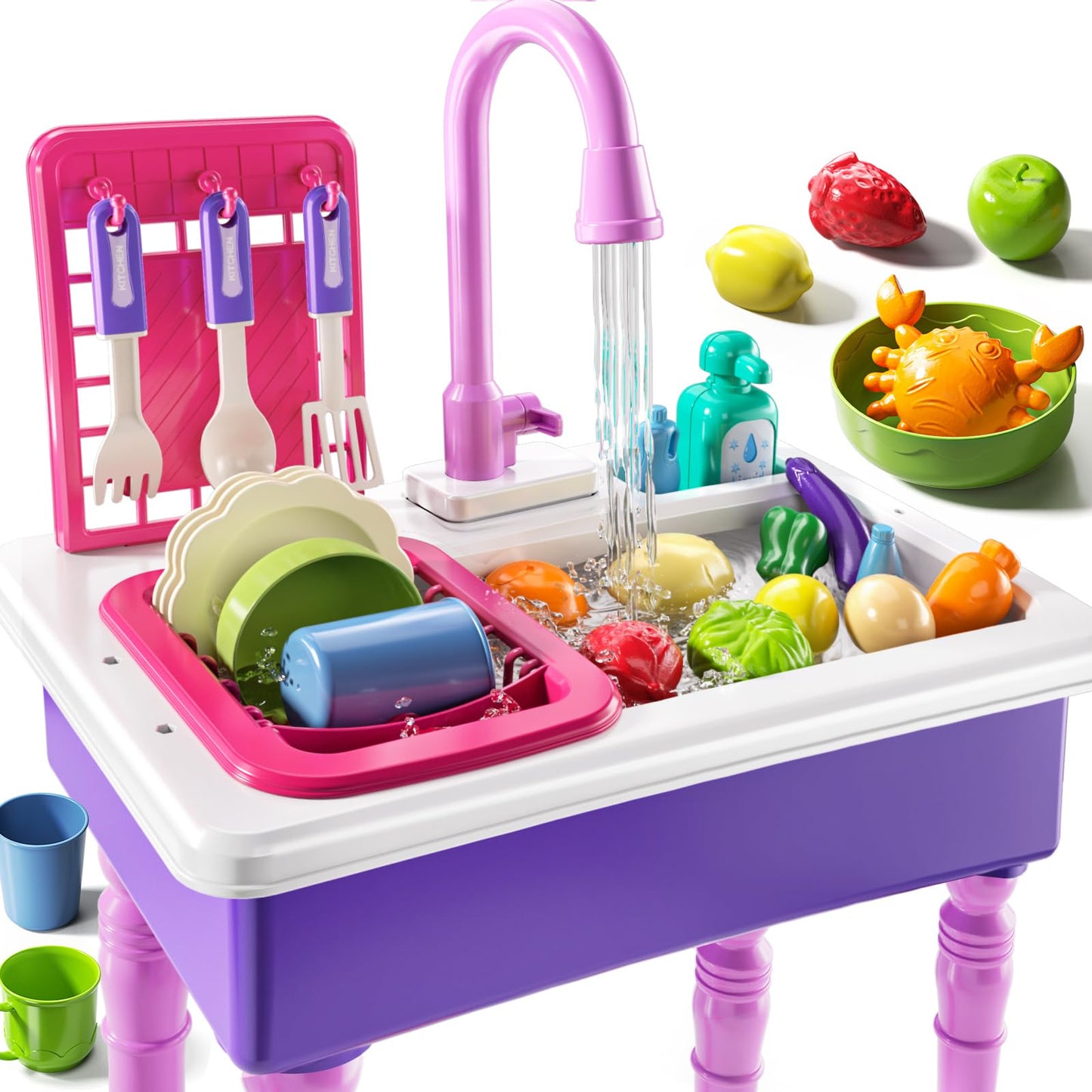 JUKUDAHU Play Sink with Running Water – Kids Kitchen Toy for Ages 3-8