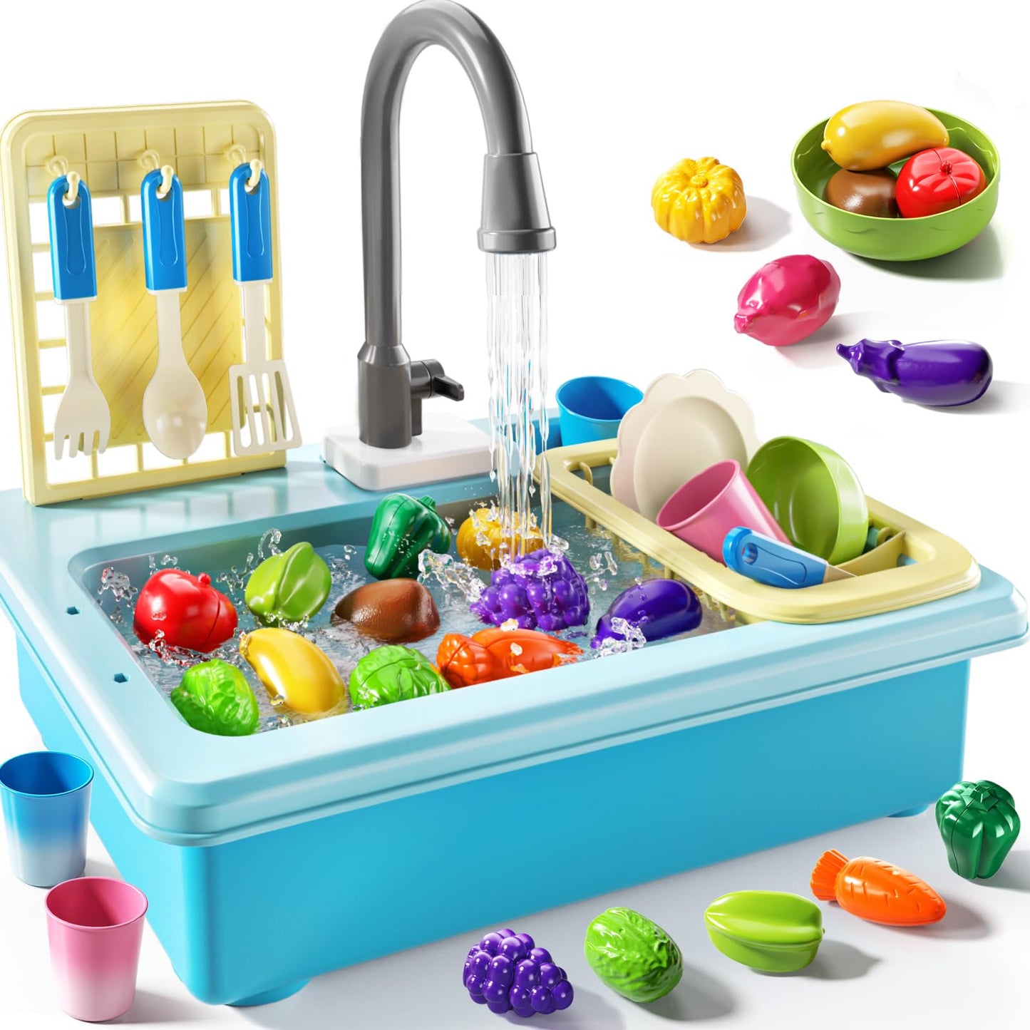 JUKUDAHU Play Sink with Running Water – Color-Changing Kitchen Toys for Kids Aged 3–8