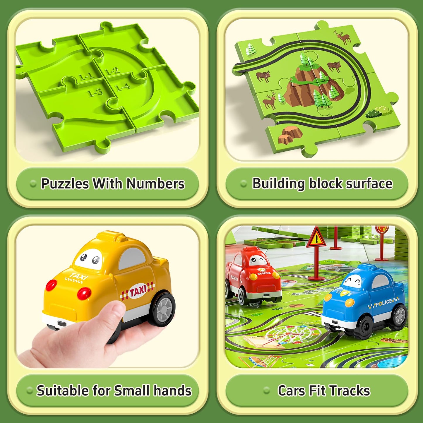 JUKUDAHU 64-Piece City Puzzle Race Track Car Set for Kids Aged 3–6