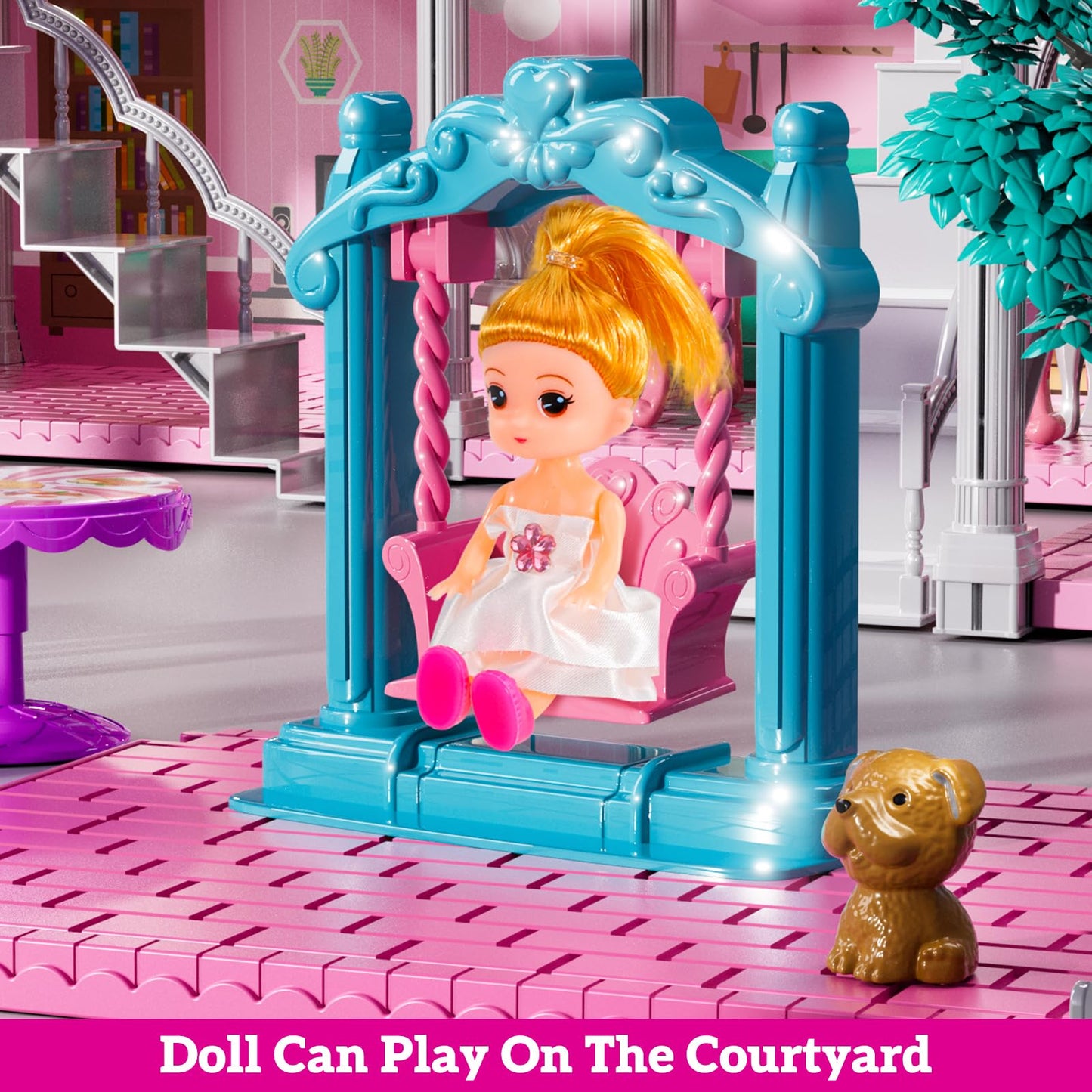 JUKUDAHU Villa Playset 4-Story House with Dolls and 33 Furnishings – Indoor Pretend Play for Girls