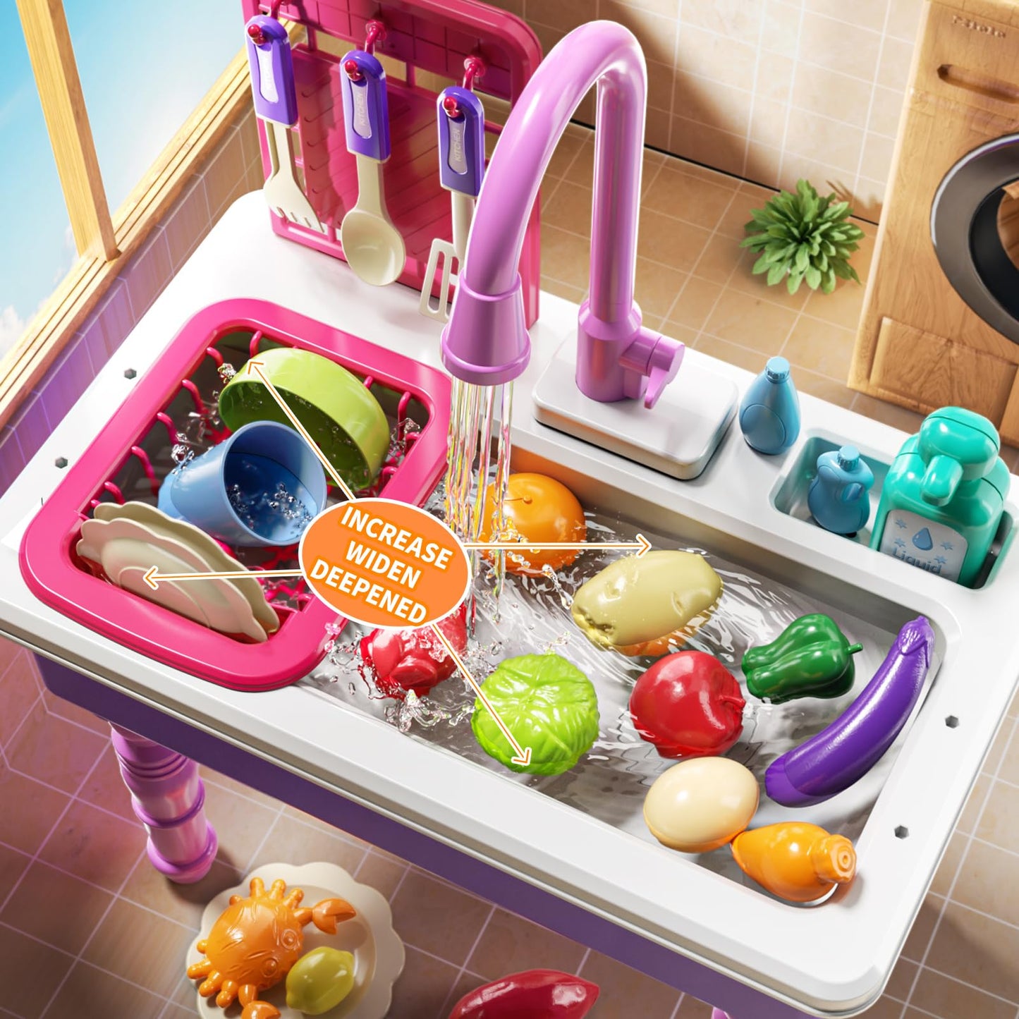 JUKUDAHU Play Sink with Running Water – Kids Kitchen Toy for Ages 3-8
