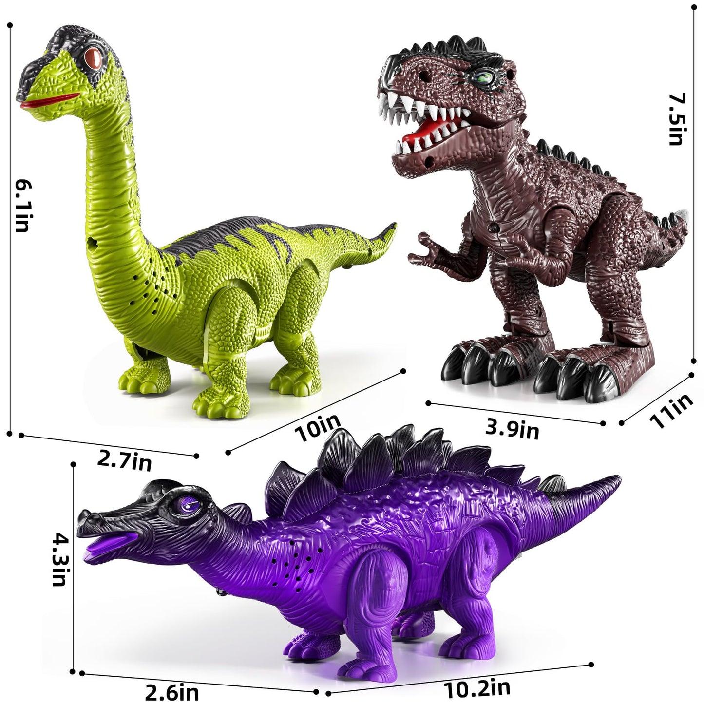 JUKUDAHU Dinosaur Toys for Kids 3-7 | Electronic Walking Figures – 3-Pack