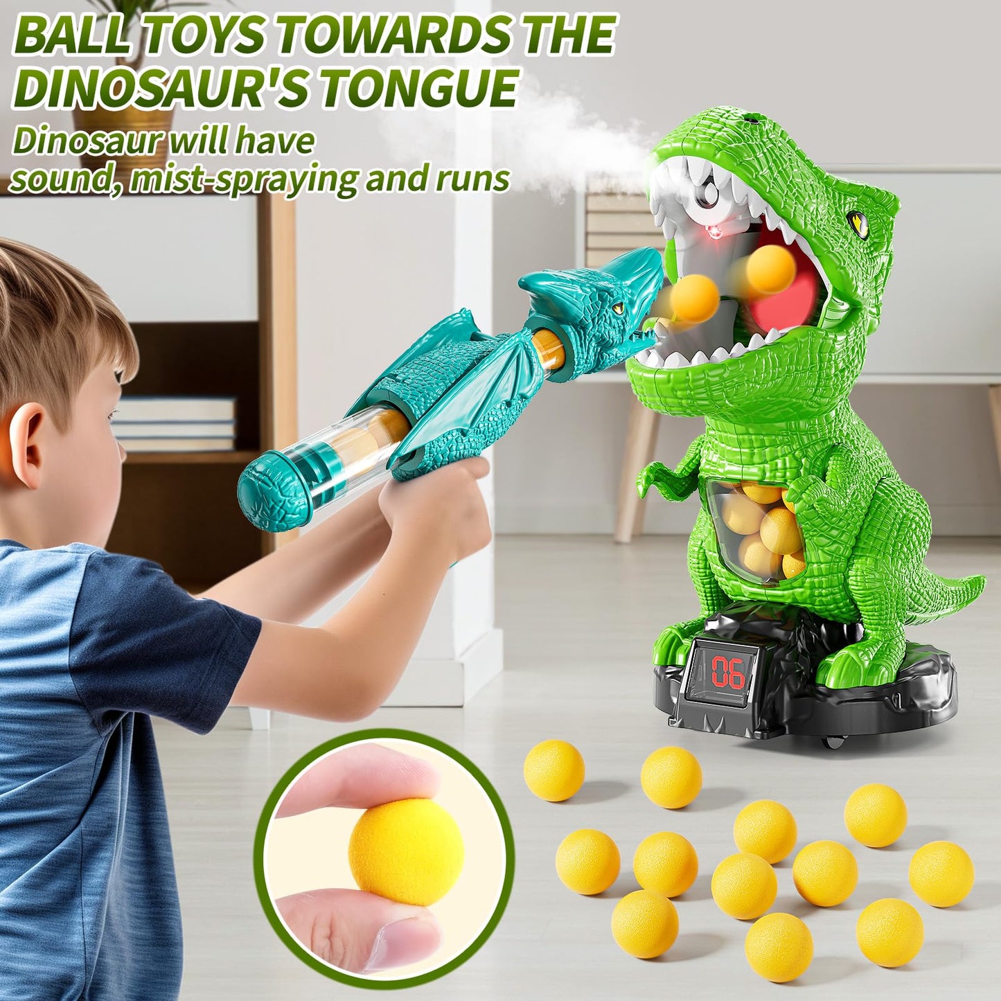 JUKUDAHU Dinosaur Shooting Toy for Kids 3-8 | Moveable Game with 2 Air Pumps & 36 Balls