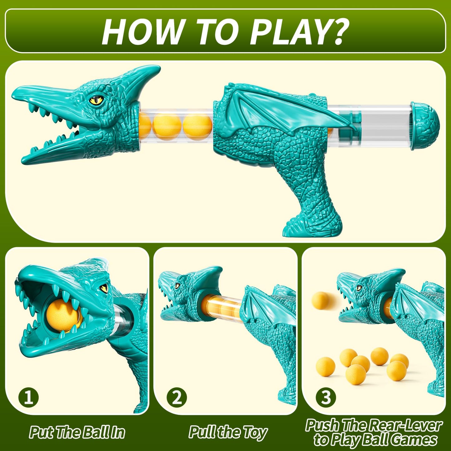 JUKUDAHU Dinosaur Shooting Toy for Kids 3-8 | Moveable Game with 2 Air Pumps & 36 Balls