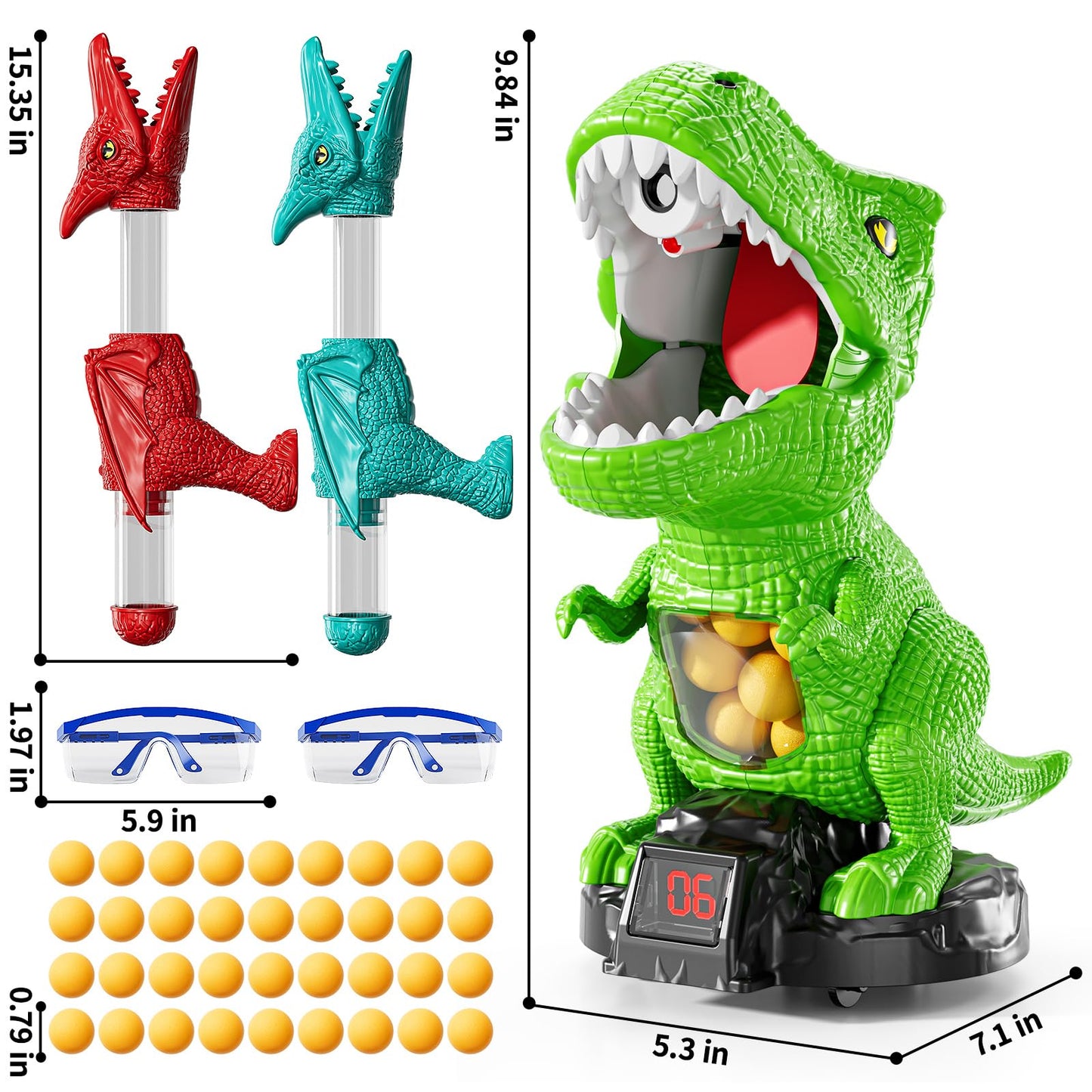JUKUDAHU Dinosaur Shooting Toy for Kids 3-8 | Moveable Game with 2 Air Pumps & 36 Balls