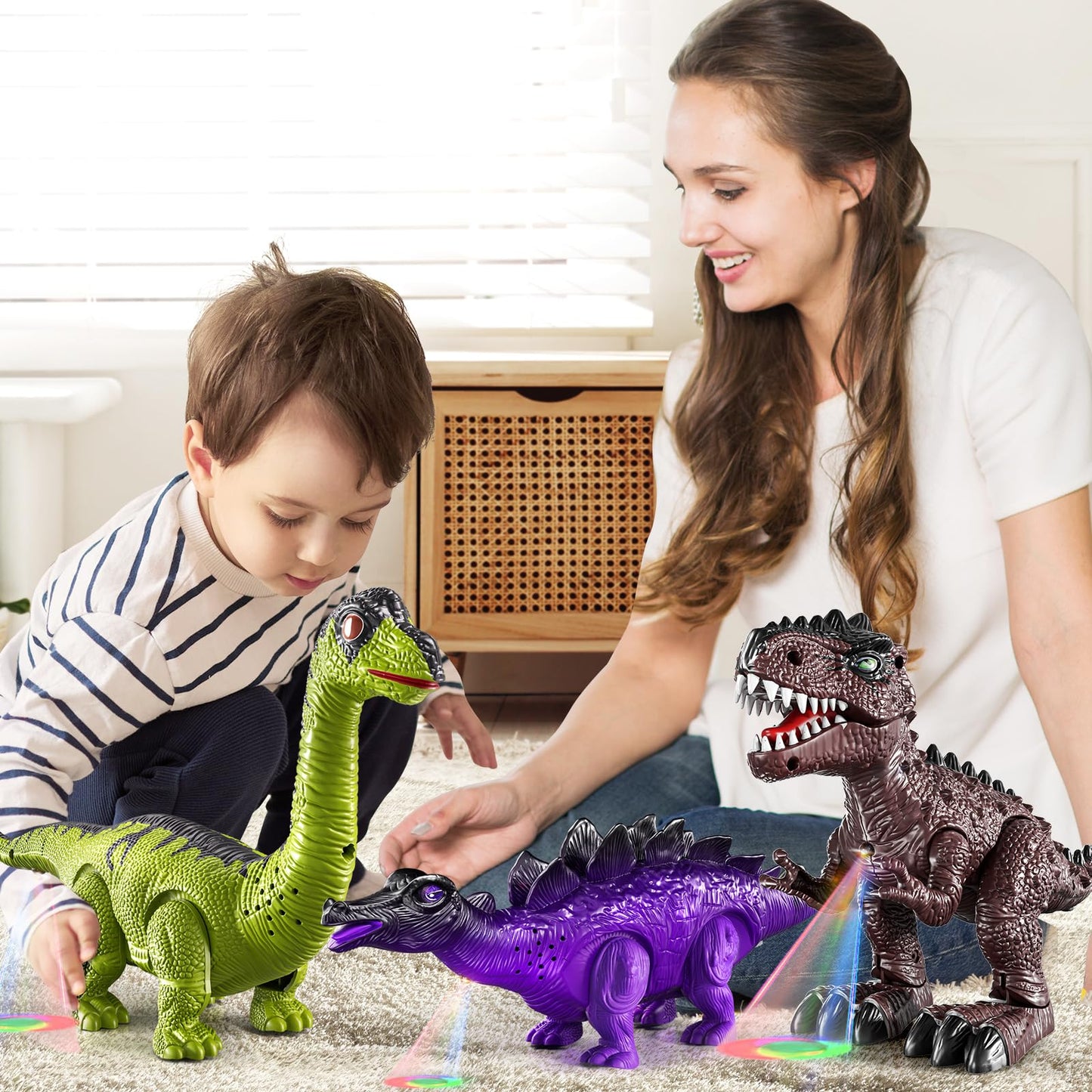 JUKUDAHU Dinosaur Toys for Kids 3-7 | Electronic Walking Figures – 3-Pack