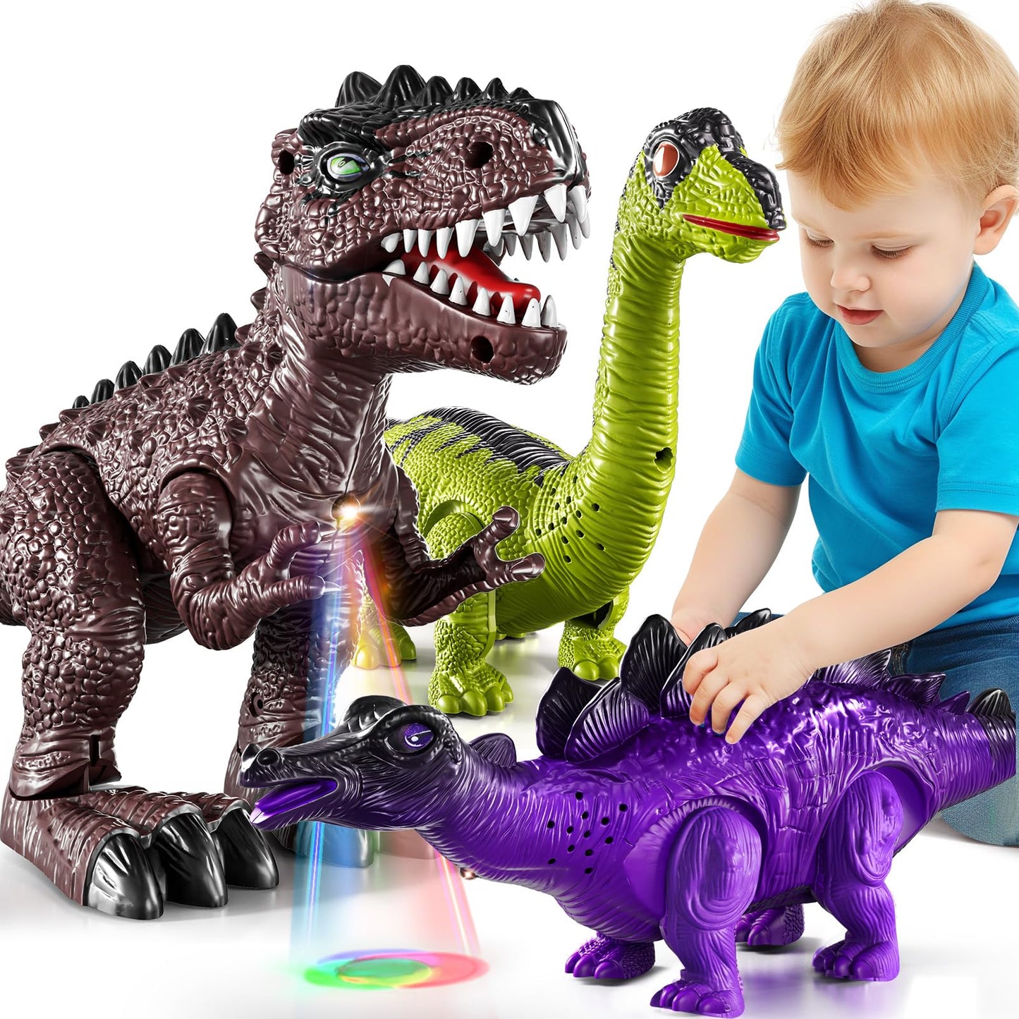 JUKUDAHU Dinosaur Toys for Kids 3-7 | Electronic Walking Figures – 3-Pack
