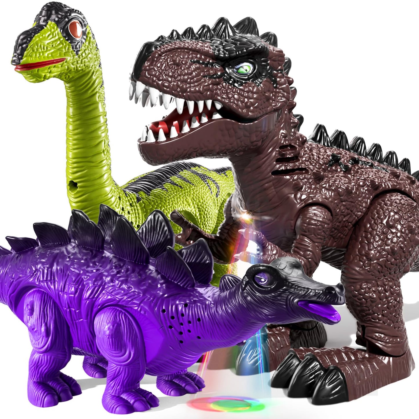 JUKUDAHU Dinosaur Toys for Kids 3-7 | Electronic Walking Figures – 3-Pack