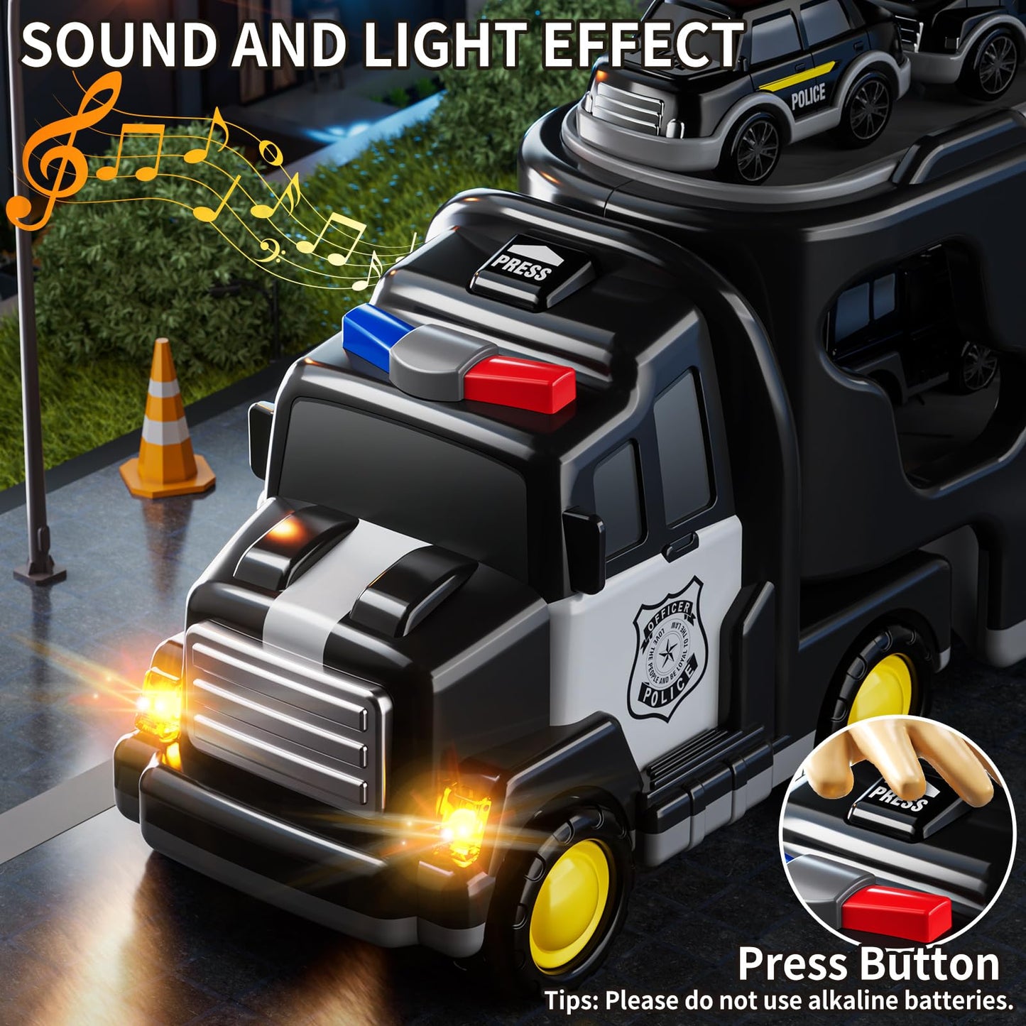 JUKUDAHU 7-in-1 Police Truck Carrier Toy Set for Kids 3-9 – Friction Powered Vehicles