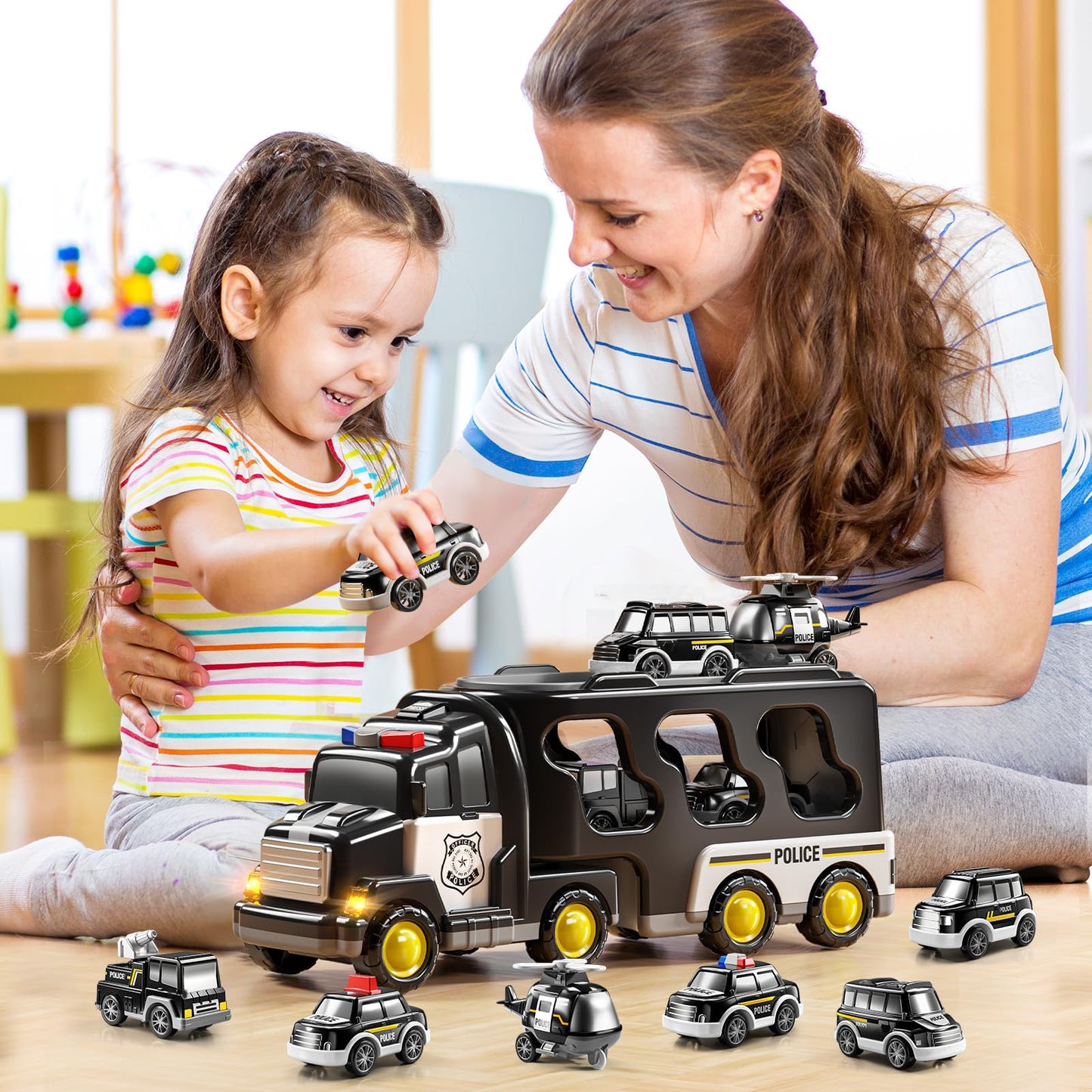 JUKUDAHU Police Truck Toy Set – 5-in-1 Carrier Vehicle for Ages 3-9