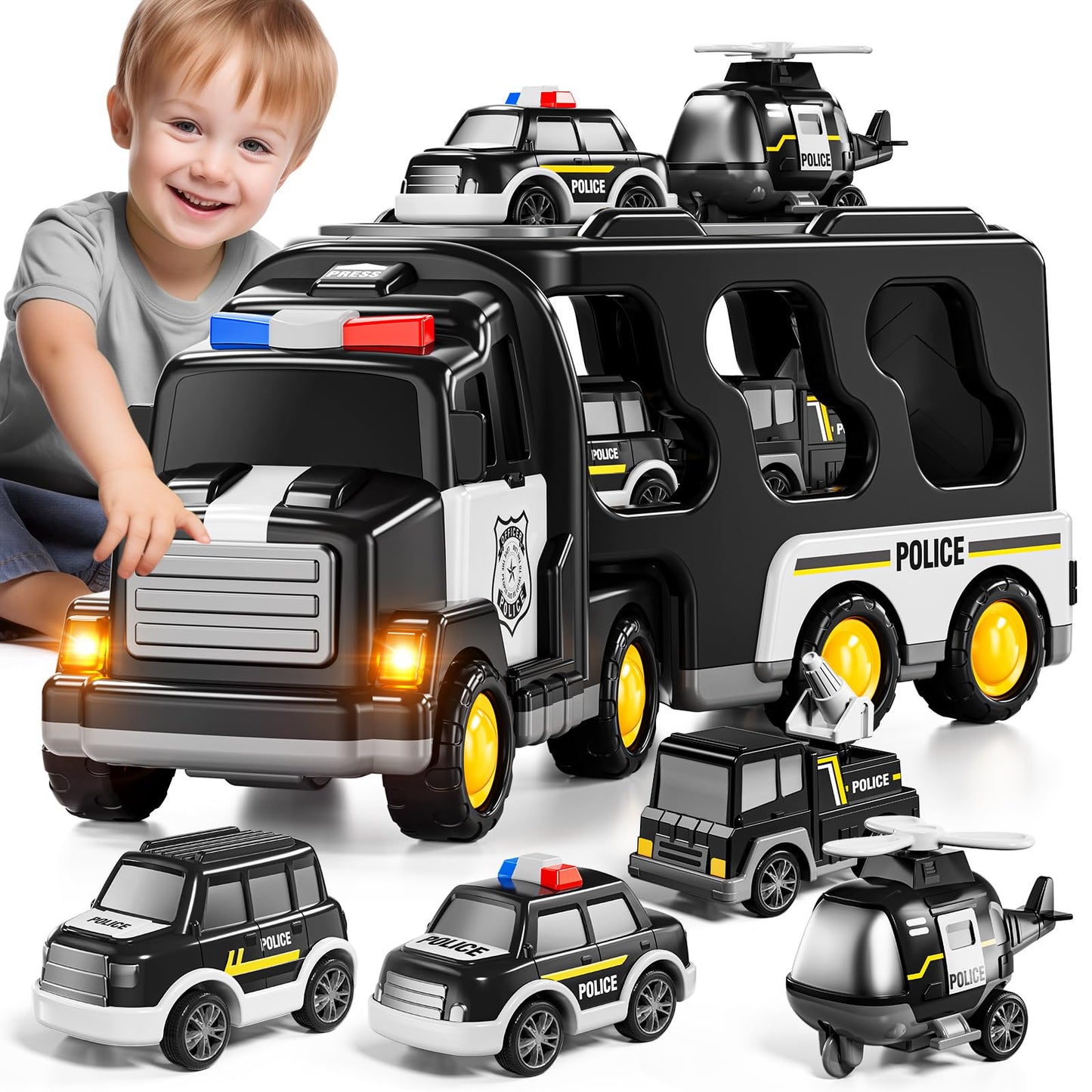 JUKUDAHU Police Truck Toy Set – 5-in-1 Carrier Vehicle for Ages 3-9