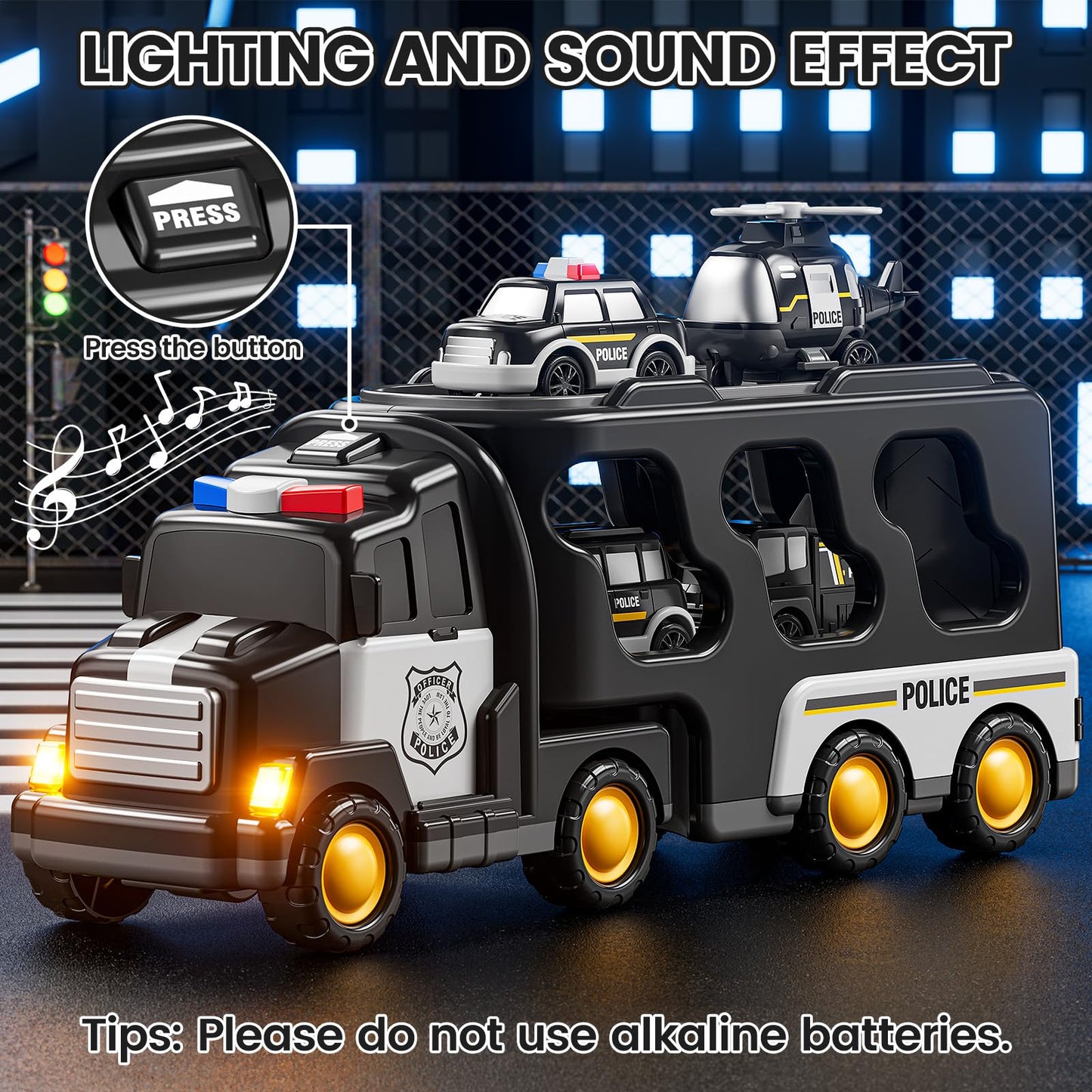 JUKUDAHU Police Truck Toy Set – 5-in-1 Carrier Vehicle for Ages 3-9