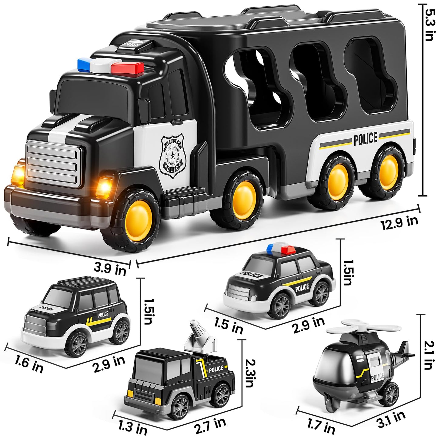 JUKUDAHU Police Truck Toy Set – 5-in-1 Carrier Vehicle for Ages 3-9