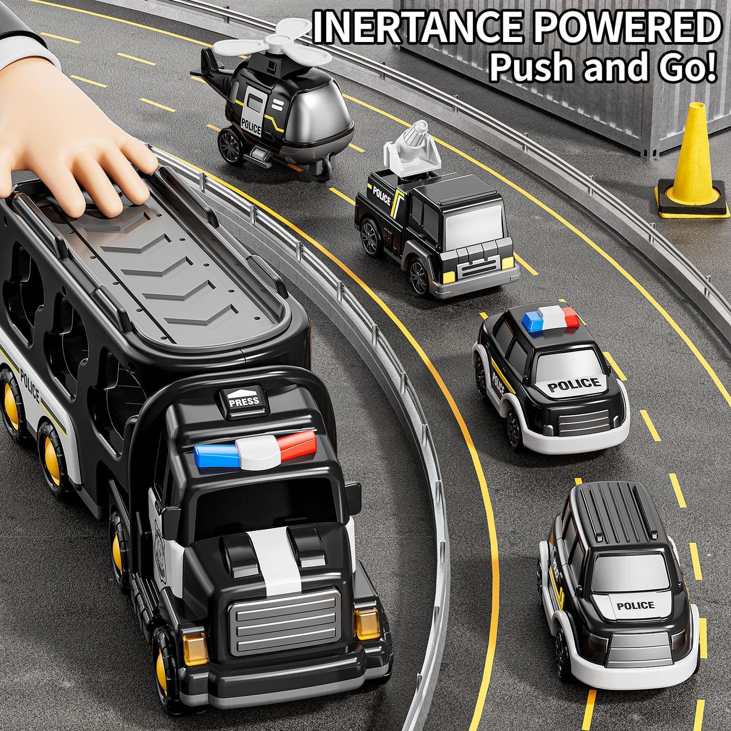JUKUDAHU Police Truck Toy Set – 5-in-1 Carrier Vehicle for Ages 3-9